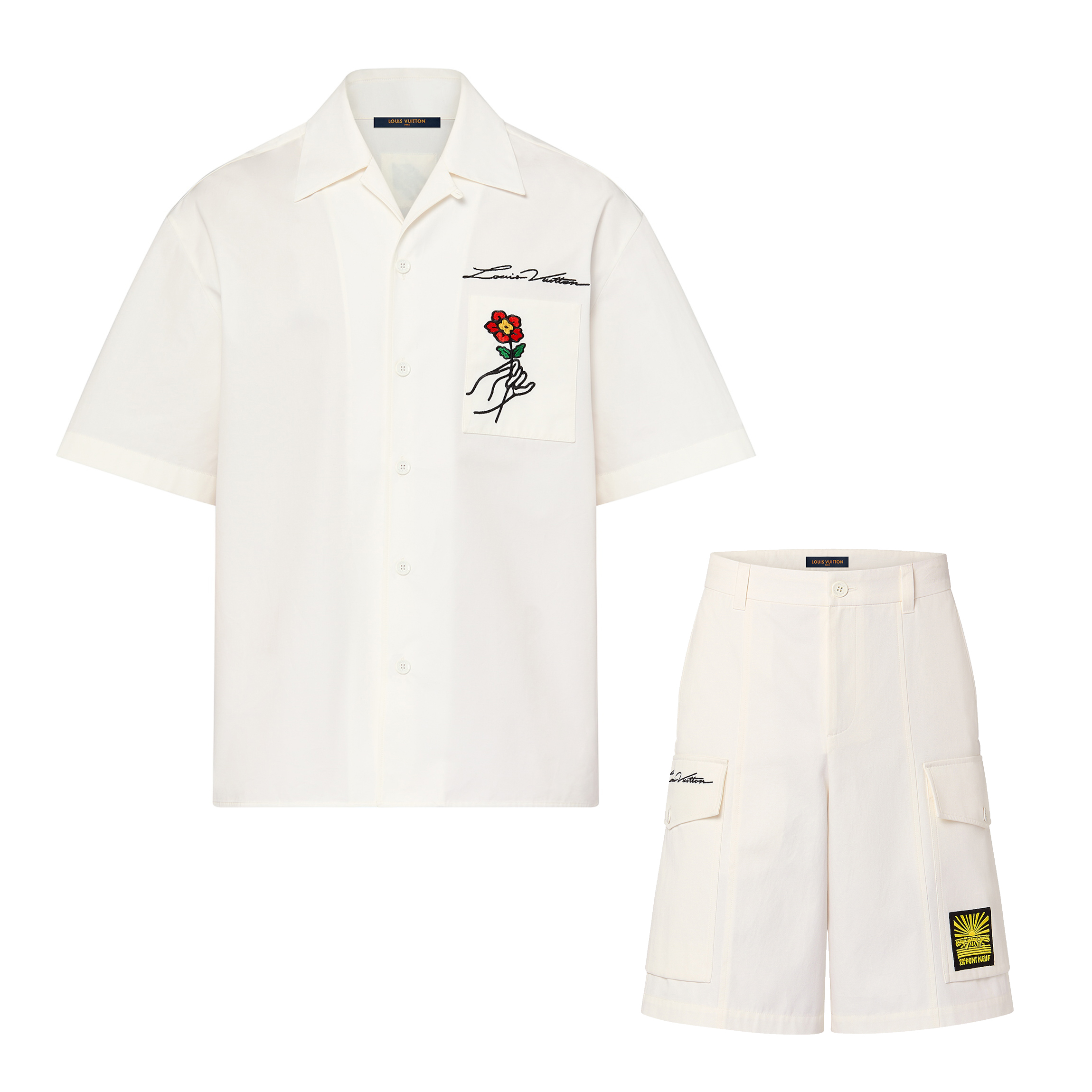 NIGO Louis Vuitton Men's Summer Letter Floral Embroidery Single Breasted Short Sleeve Shirt Button Down Casual Shorts Set Suit #nigo99643