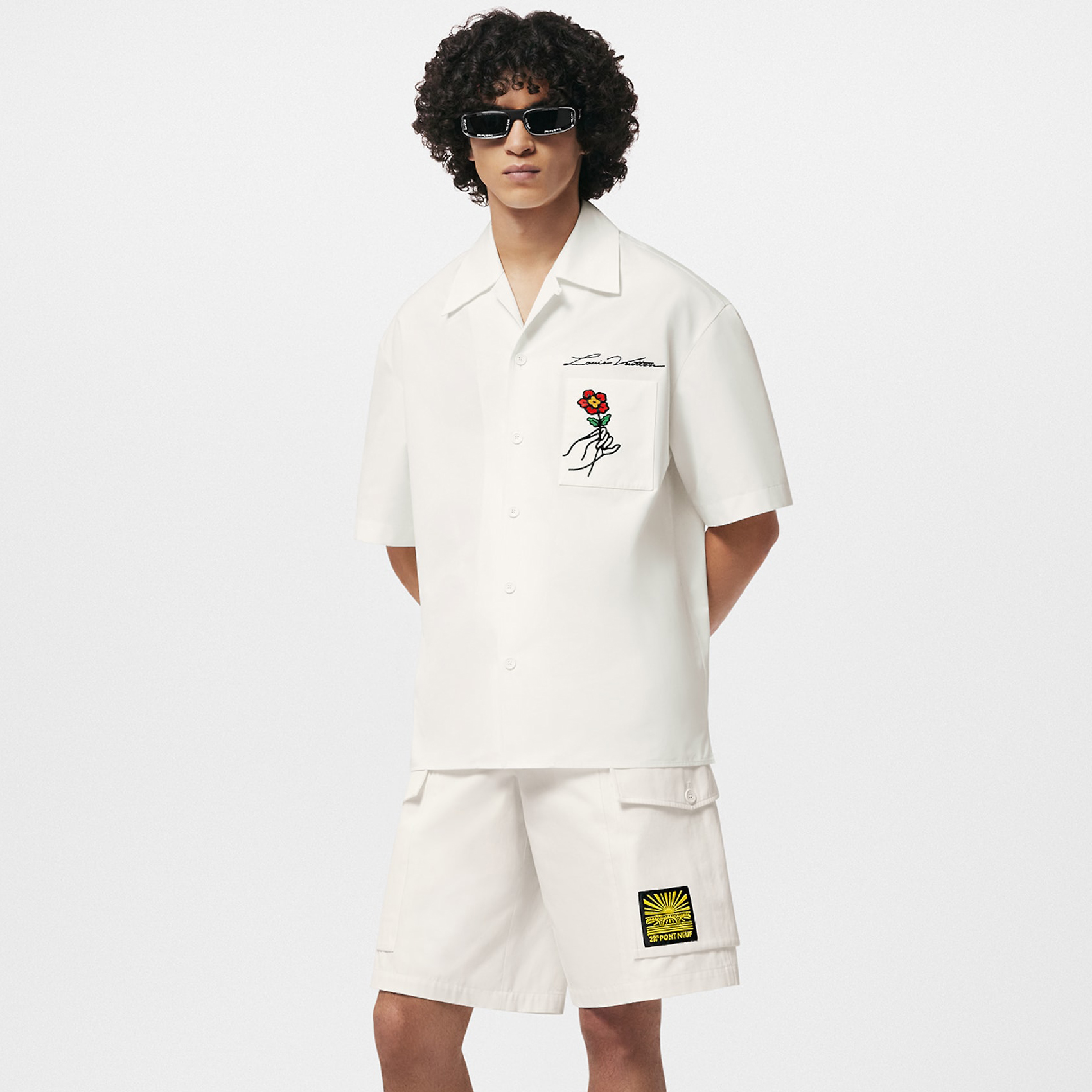 NIGO Louis Vuitton Men's Summer Letter Floral Embroidery Single Breasted Short Sleeve Shirt Button Down Casual Shorts Set Suit #nigo99643