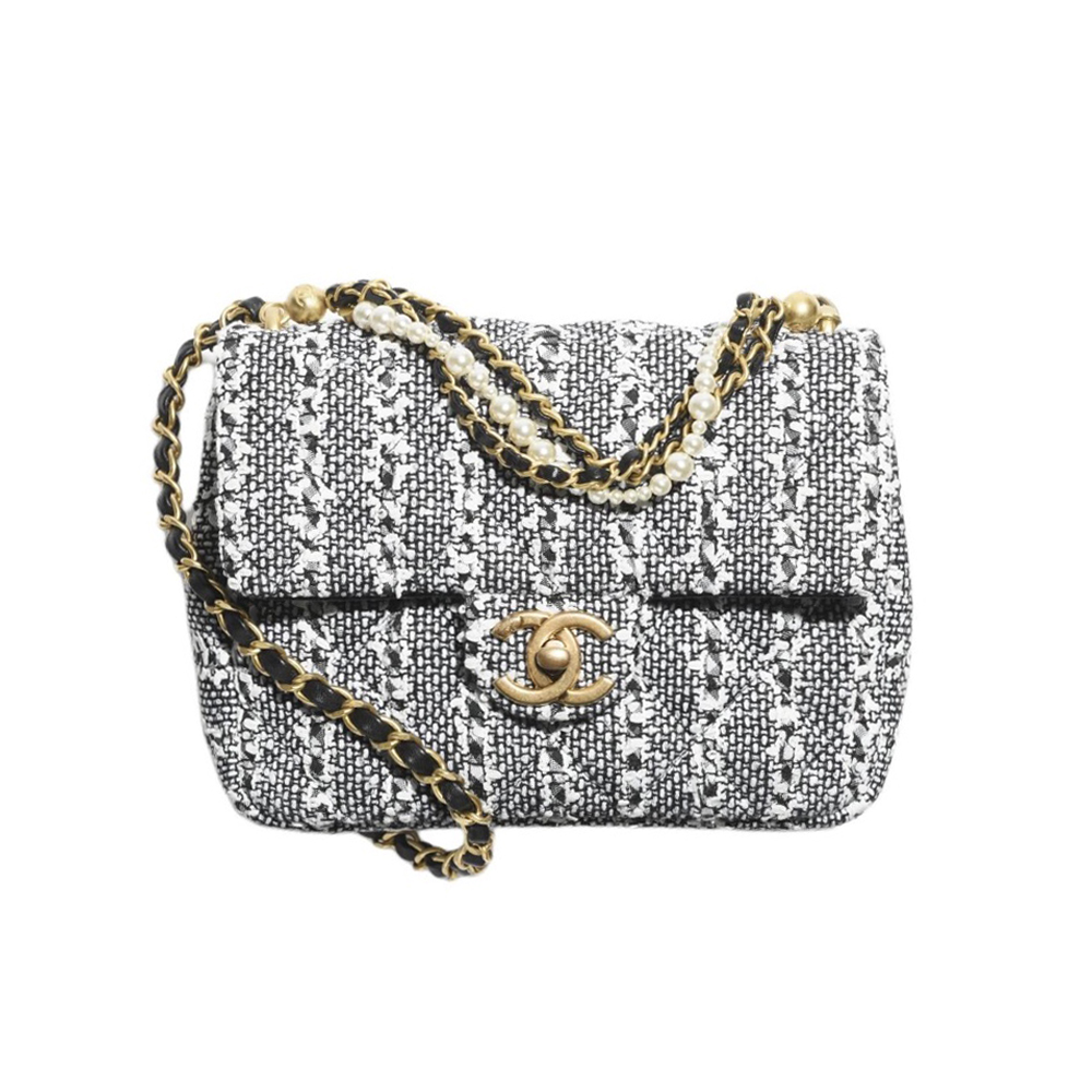 NIGO Chanel Women's Classic Gold Buckle Chain Cotton Tweed with Artificial Pearls Flap Shoulder Crossbody Bag Bags #nigo99654