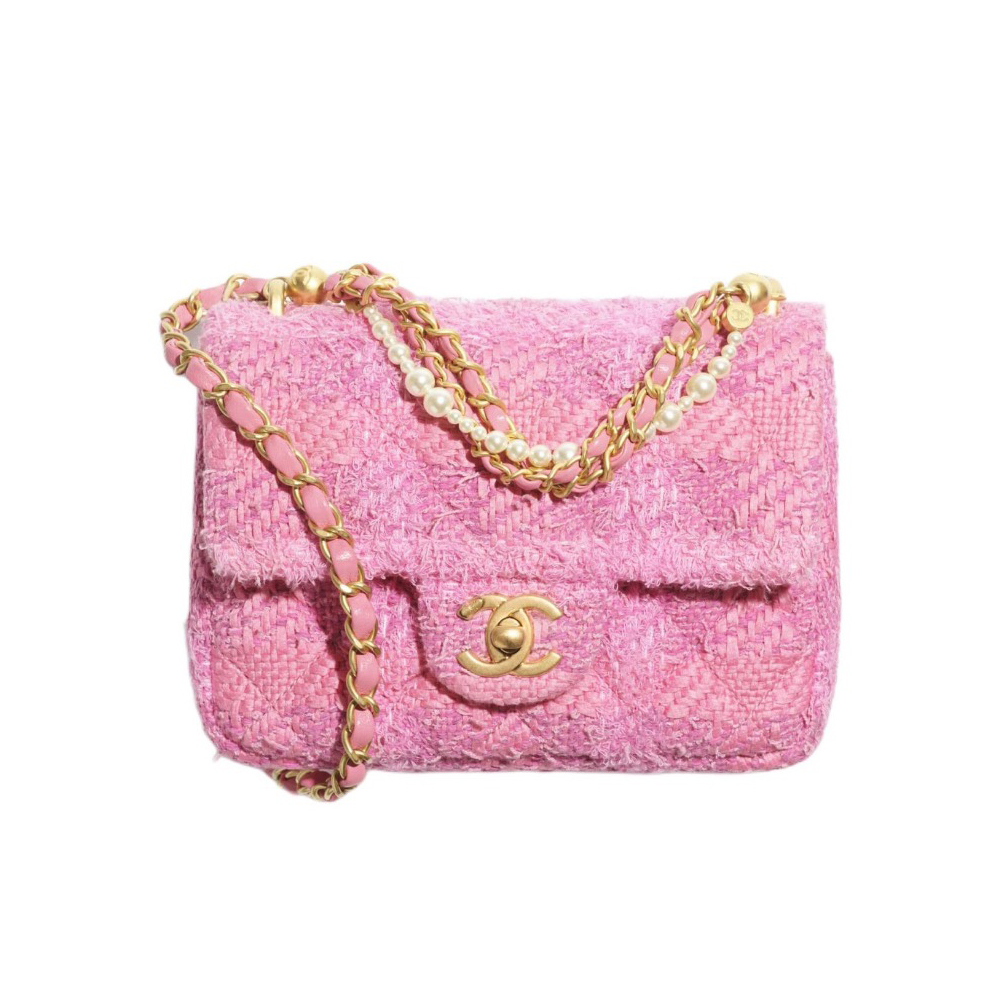 NIGO Chanel Women's Classic Gold Buckle Chain Cotton Tweed with Artificial Pearls Flap Shoulder Crossbody Bag Bags #nigo99654