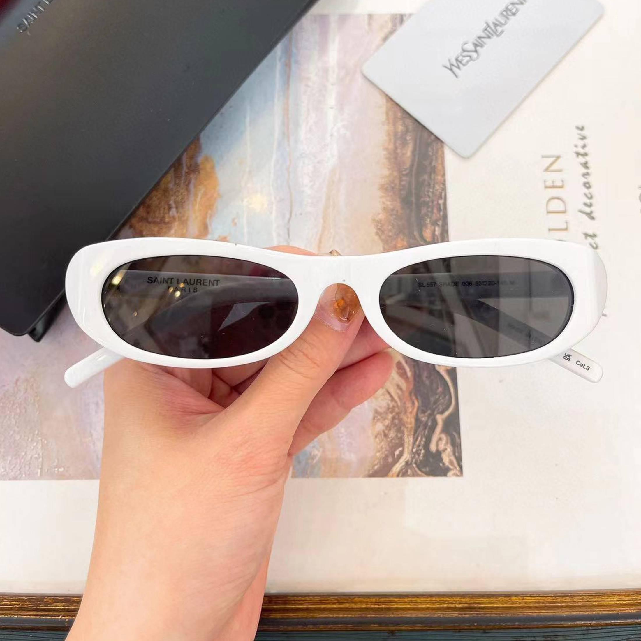 NIGO SAINT LAURENT Fashionable Oval Black Framed Glasses With Color Blocking Letter Logo Comfortable Sunglasses #nigo71252