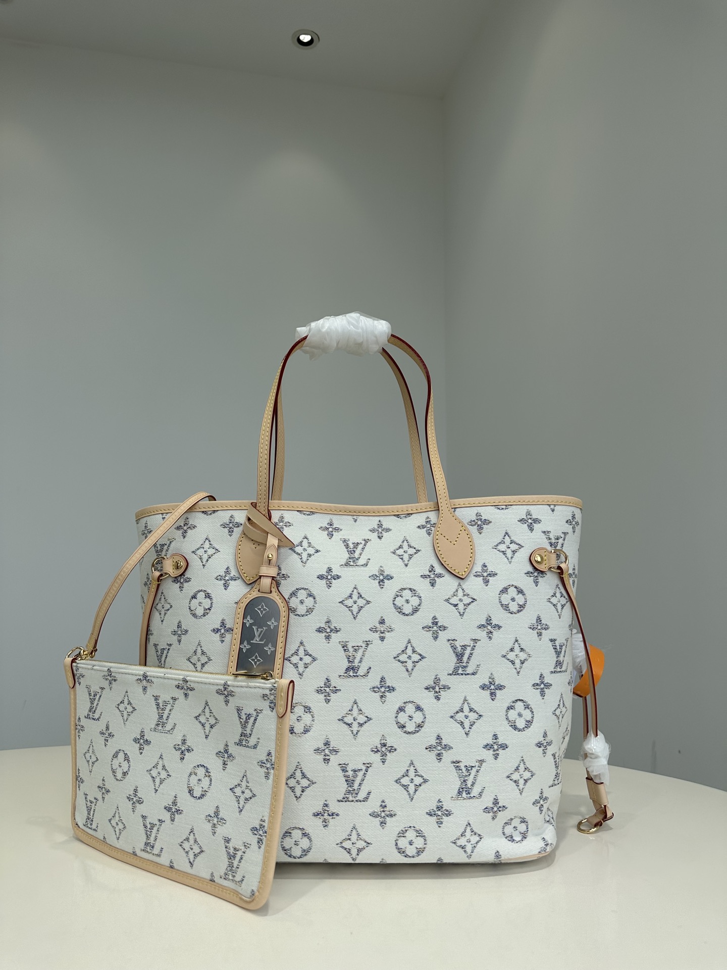 NIGO Louis Vuitton Neverfull Nautical MM Embossed White Light Brown Coated Canvas Shoulder Crossbody Tote Bag Bags #nigo99683