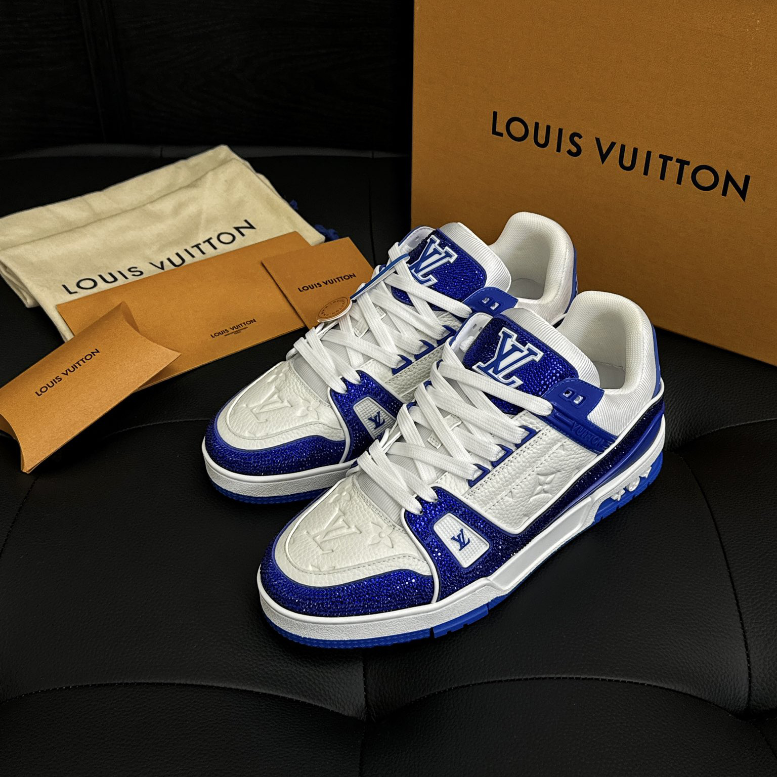 NIGO Louis Vuitton Trainer Men's And Women's Two Tone Leather Crystal Low Top Lace Up Fashion Board Shoes Sneakers #nigo99677