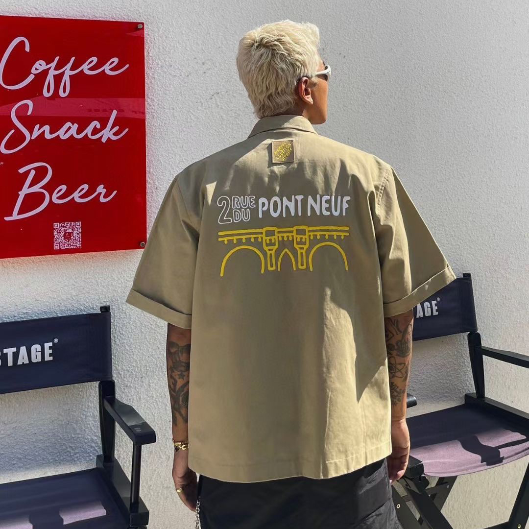 NIGO Louis Vuitton Men's Summer Embroidered Logo Solid Color Single Breasted Lapel Short Sleeve Shirt #nigo99689