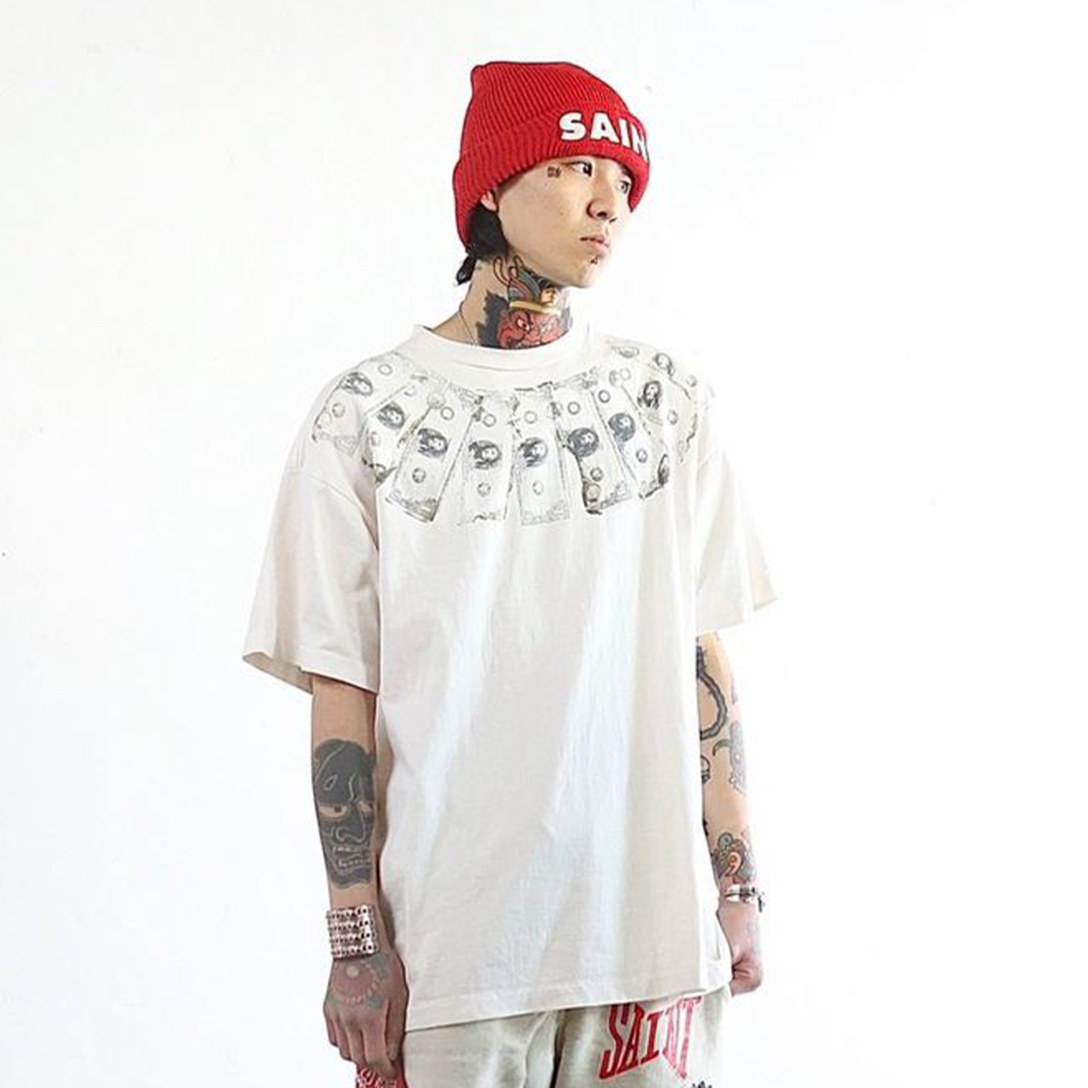 NIGO Saint Michael Men's Summer Printed Half High Neck Pullover Straight Short Sleeve Drop Sleeve T-Shirt Ngvp #nigo8367