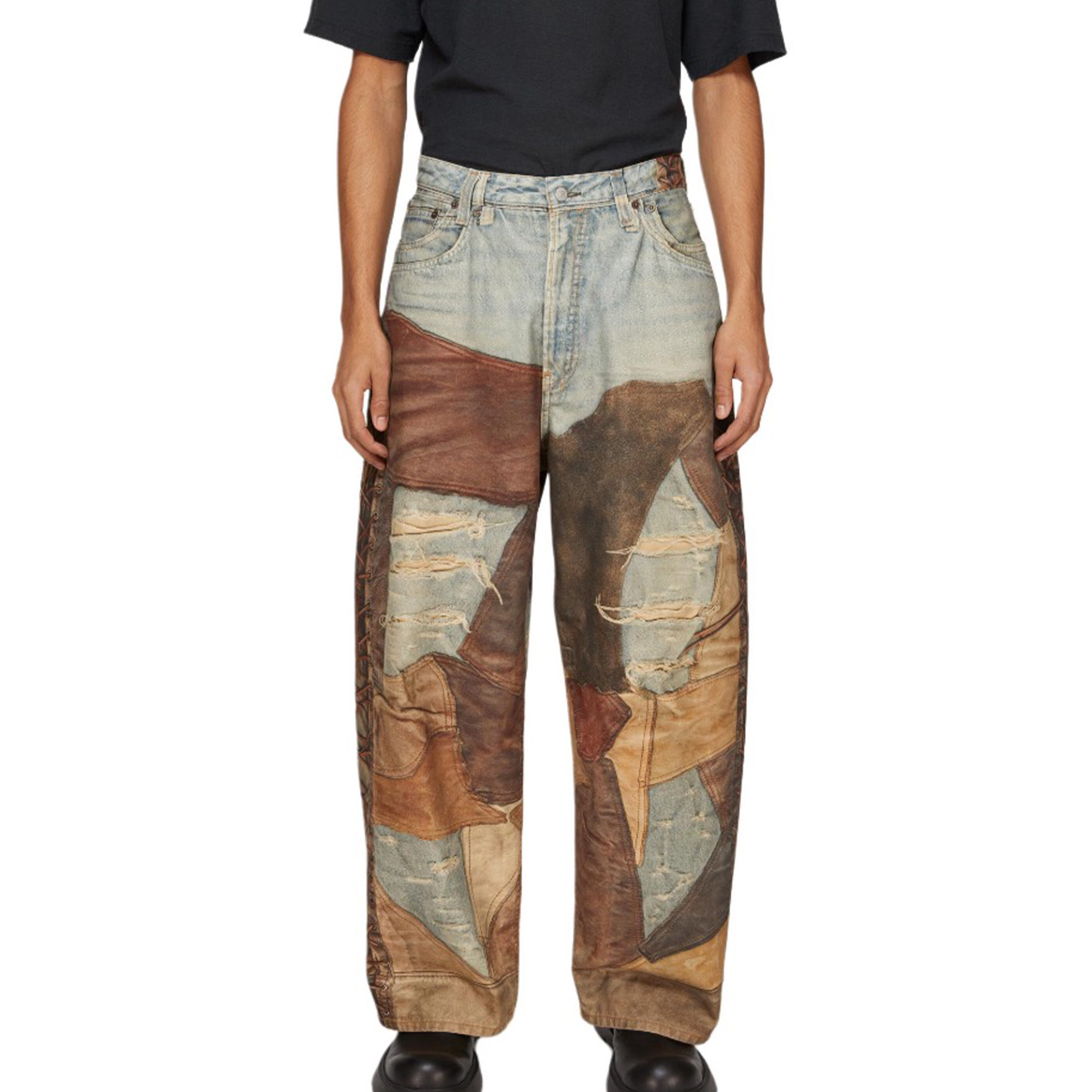 NIGO Acne Studios Men's Four Seasons Vintage Mud Dye Spliced Printed Loose Cotton Mid Waist Wide Leg Denim Pants Ngvp #nigo8369