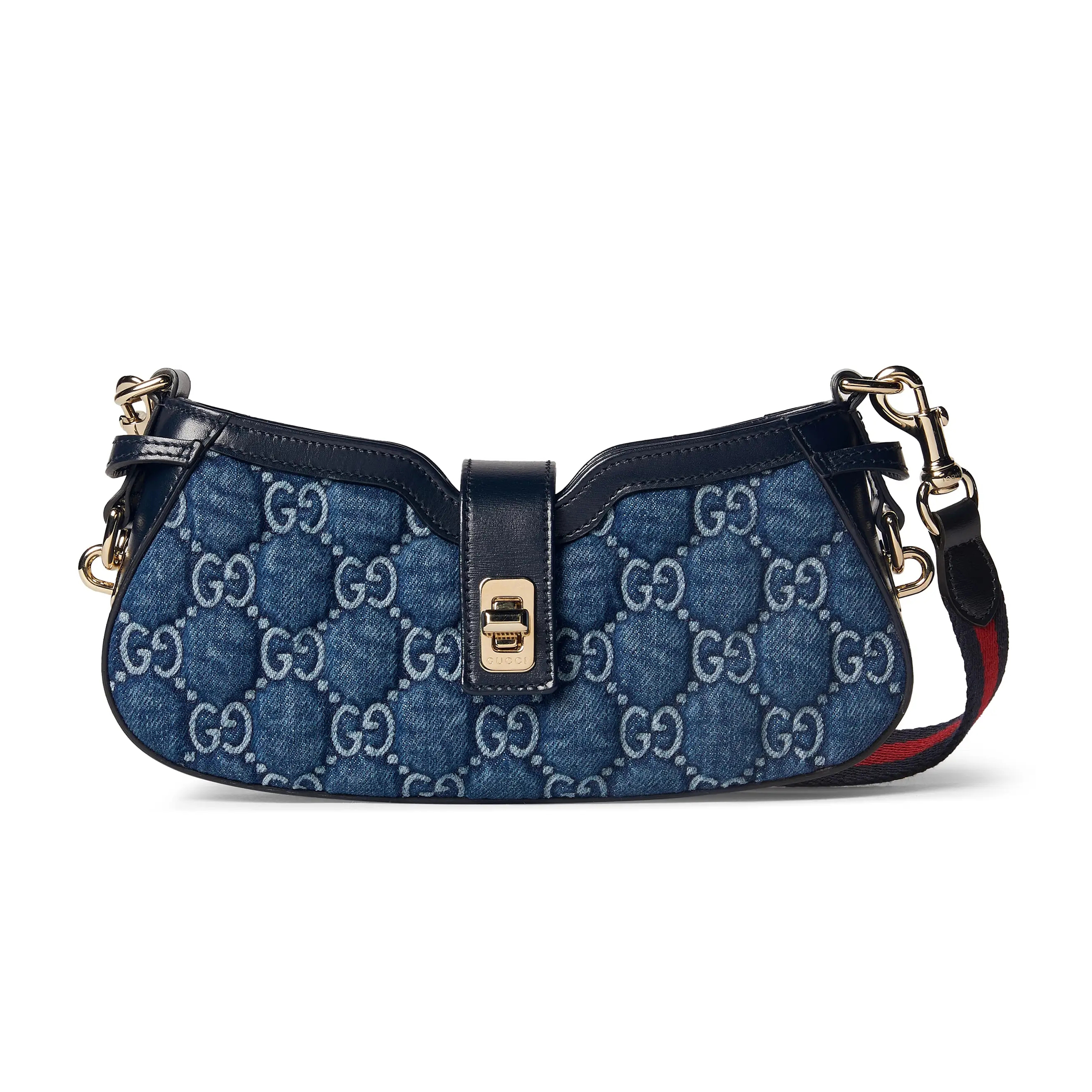 NIGO Gucci Moon Side Women's Blue Detachable Shoulder Strap Swivel Zipper Closure Denim Tote Shoulder Bag Bags #nigo99713