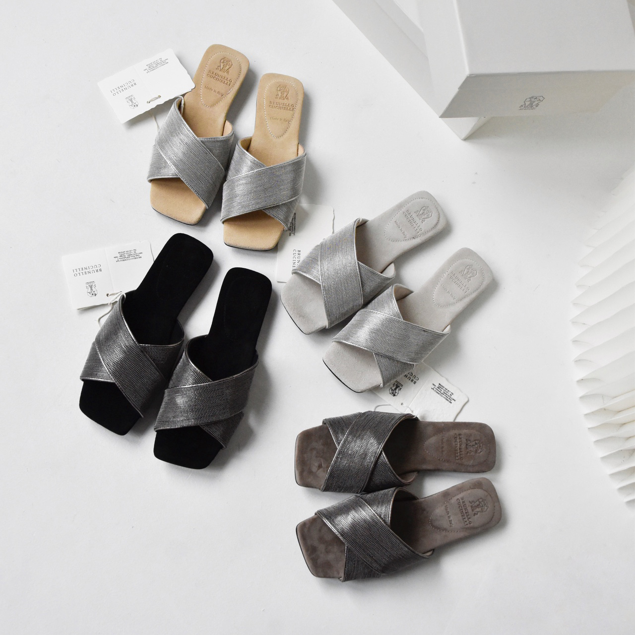 NIGO Brunello Cucinelli Women's Summer String Beaded Chain Accessories Square Toe Cross Flat Slippers Shoes #nigo99711