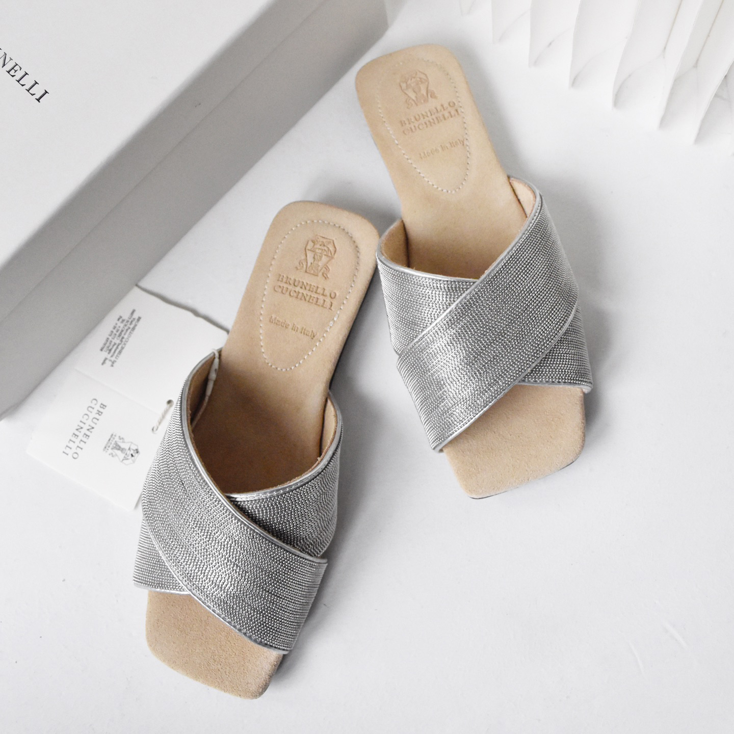 NIGO Brunello Cucinelli Women's Summer String Beaded Chain Accessories Square Toe Cross Flat Slippers Shoes #nigo99711