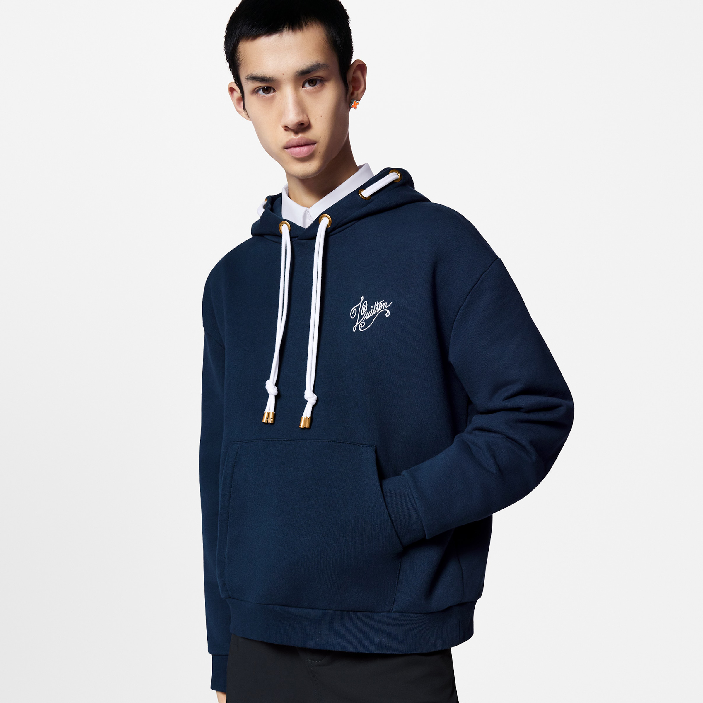 NIGO Louis Vuitton Men's Blue Rope Knot Embroidered Logo Pattern Casual Drawstring Hooded Sweatshirt #nigo99717