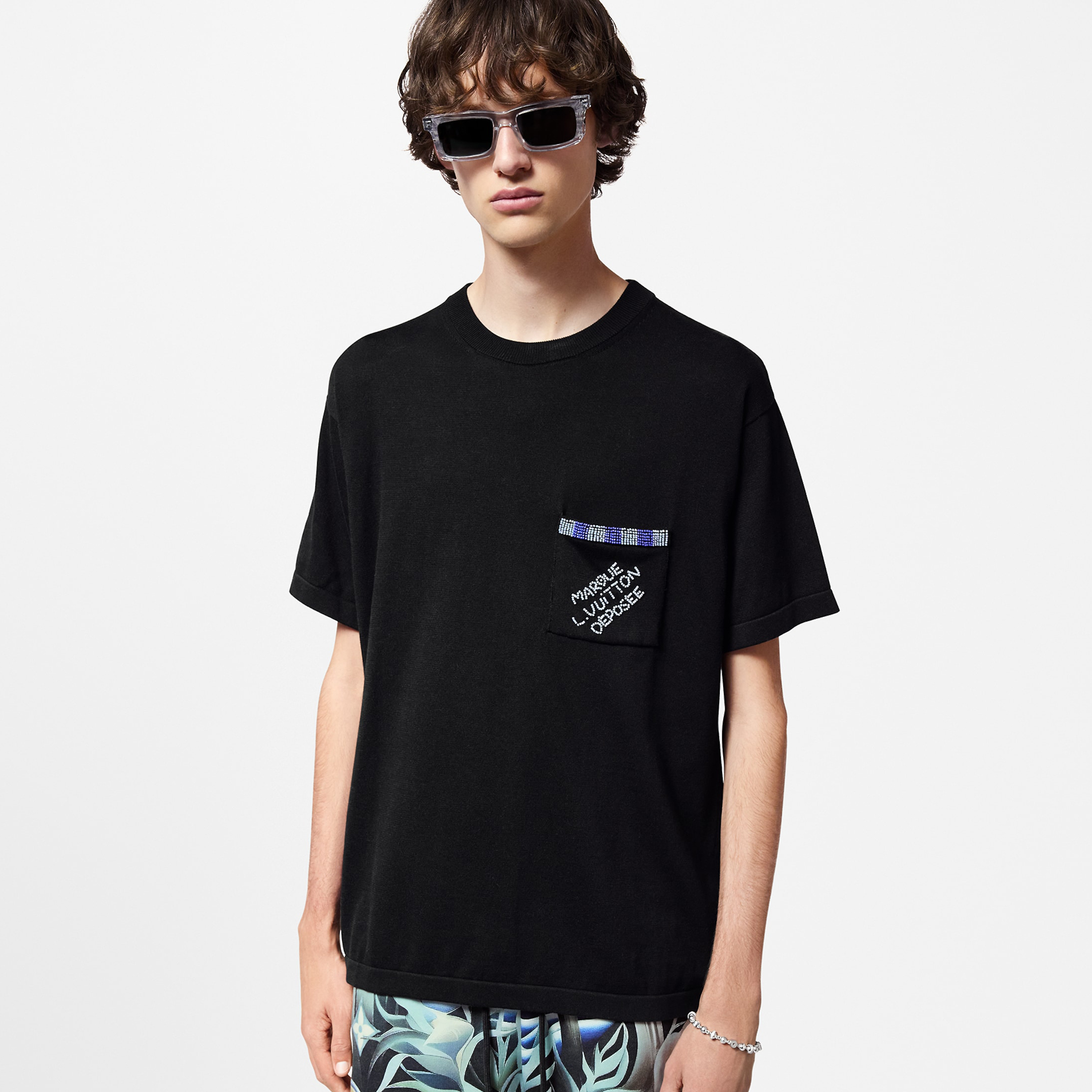 NIGO Louis Vuitton Men's Summer Beaded Letter Embellished Round Neck Cotton Short Sleeve T-Shirt #nigo99716