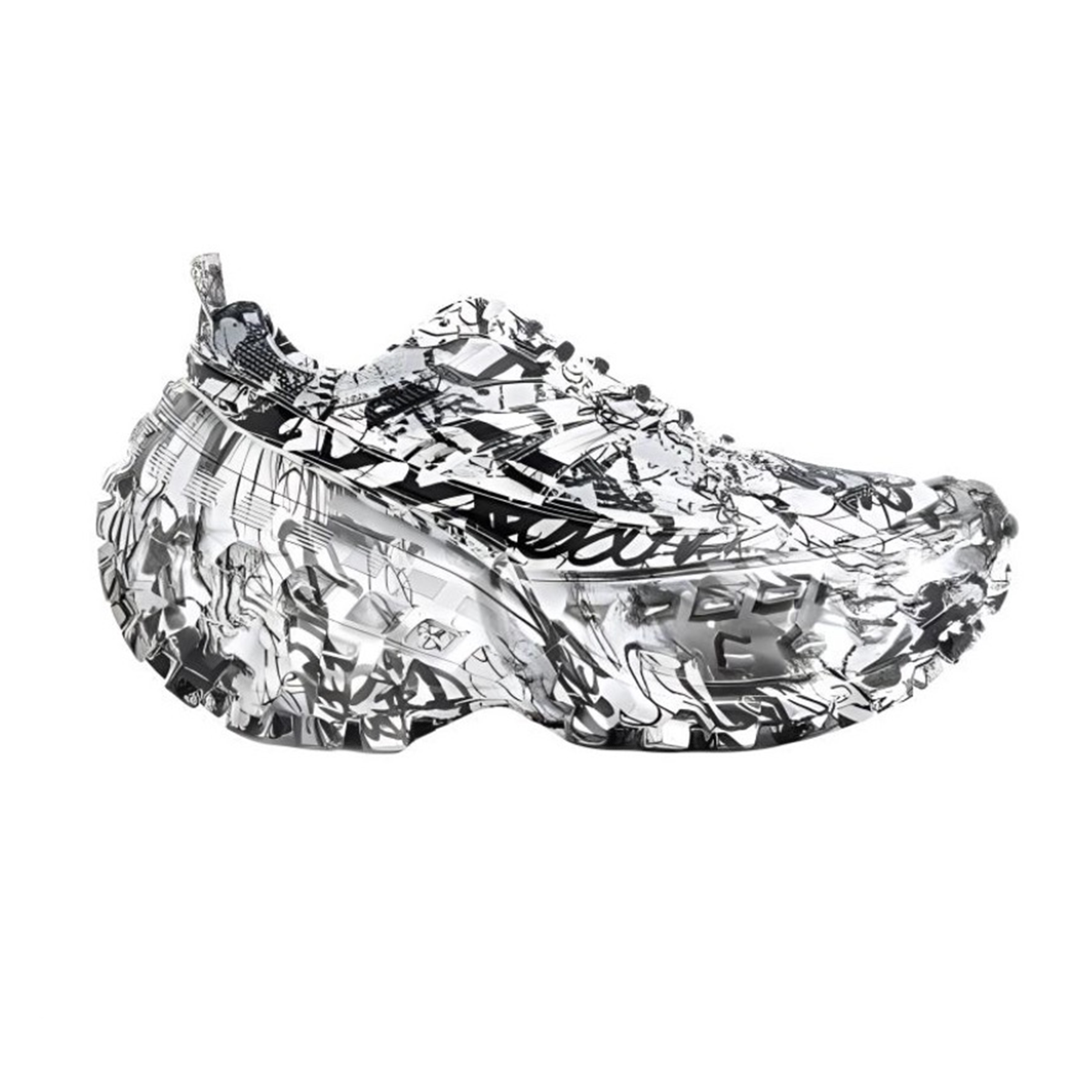 NIGO Balenciaga Men's And Women's Four Season Black And White Graffiti Print Round Toe Tie Up Low Top Sports And Leisure Shoes Ngvp #nigo8358