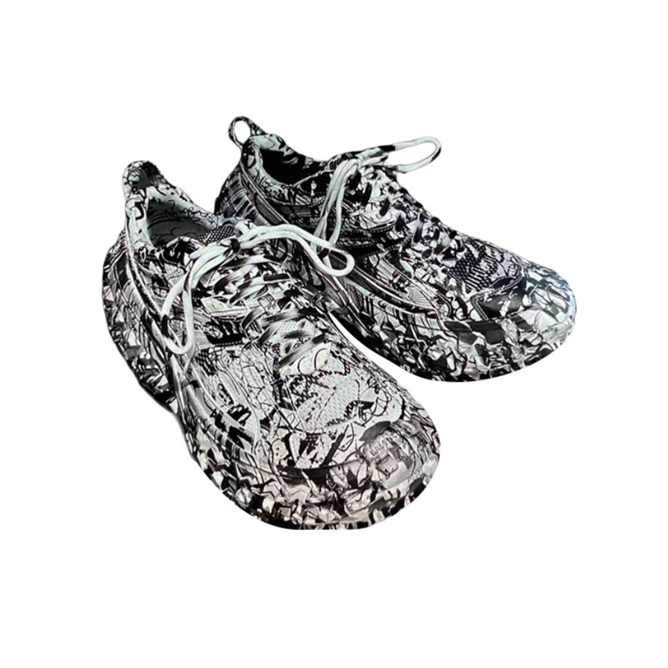 NIGO Balenciaga Men's And Women's Four Season Black And White Graffiti Print Round Toe Tie Up Low Top Sports And Leisure Shoes Ngvp #nigo8358