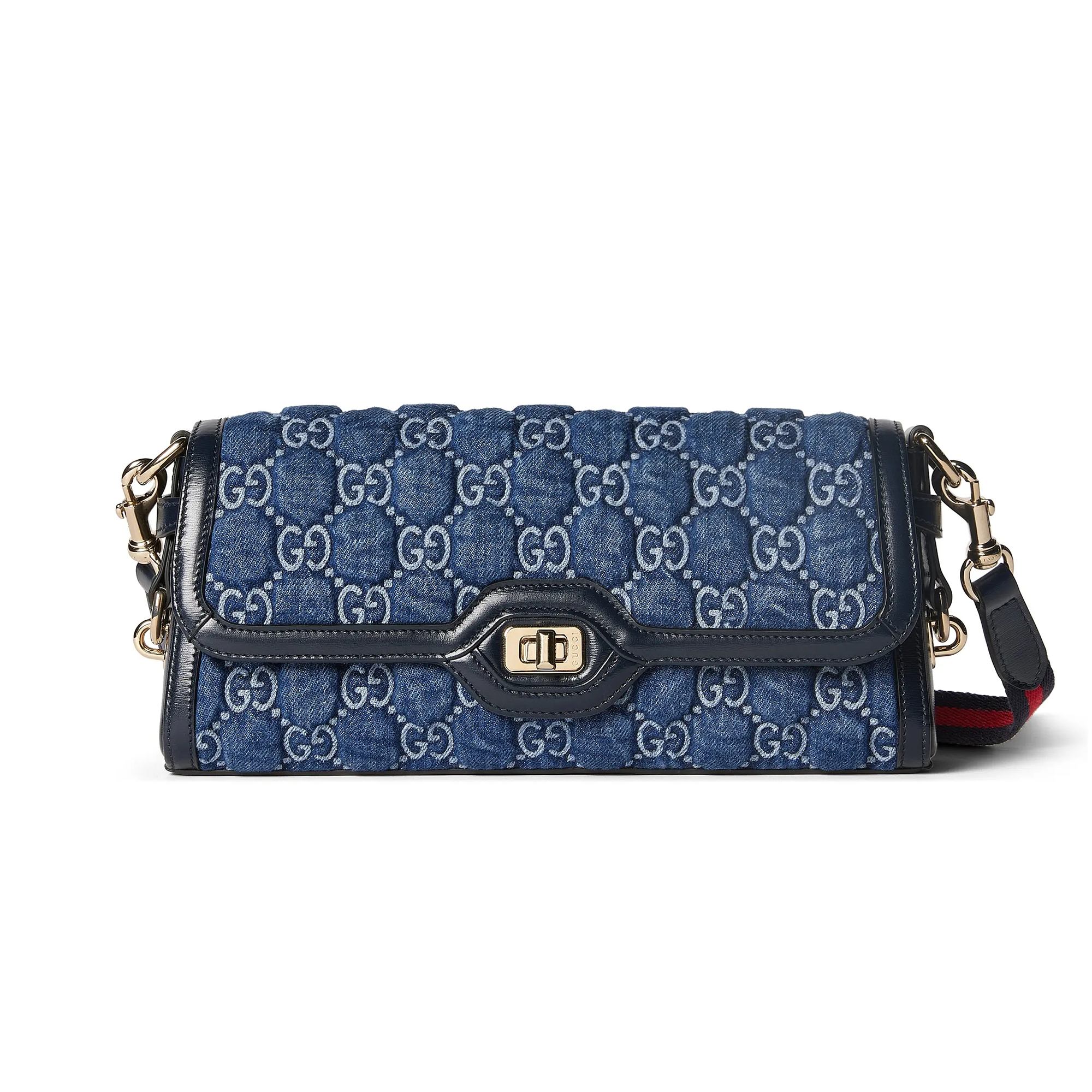 NIGO Gucci Luce Women's Blue Detachable Shoulder Strap Swivel Zipper Closure Denim Shoulder Crossbody Bag Bags #nigo99712
