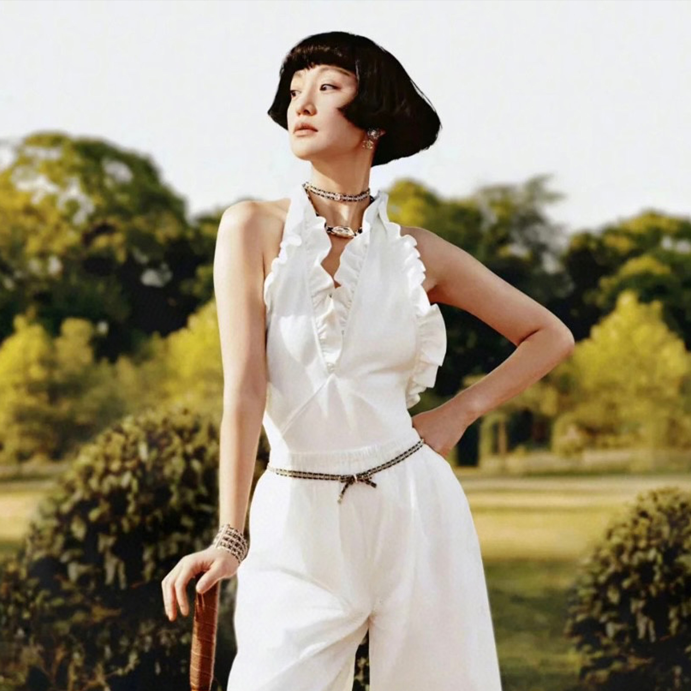 NIGO Chanel Women's Summer Fashion Deep V Jacquard Tie Neck Sleeveless Sexy Swimsuit Ngvp #nigo8378