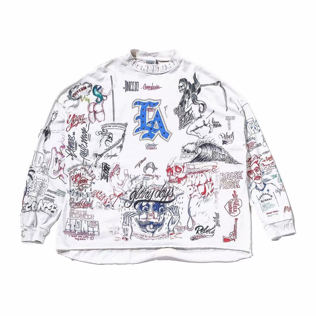 NIGO Saint Michael Men's And Women's Spring And Summer Graffiti Retro Hot Diamond Print Loose Casual Long Sleeved Hoodie Top Ngvp #nigo8384