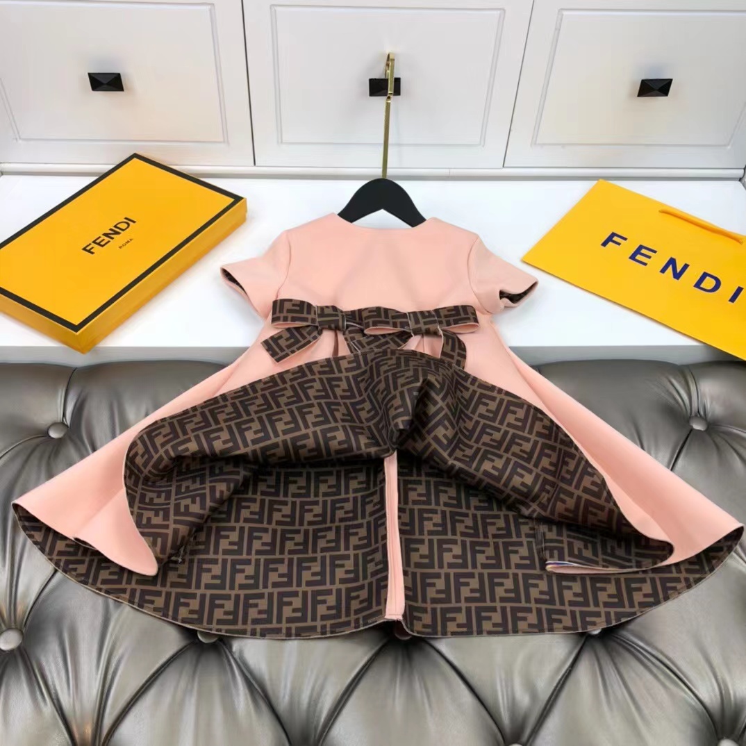 NIGO Fendi Kid's Summer Logo Printed Bow Casual Short Sleeve Dresses #nigo34336