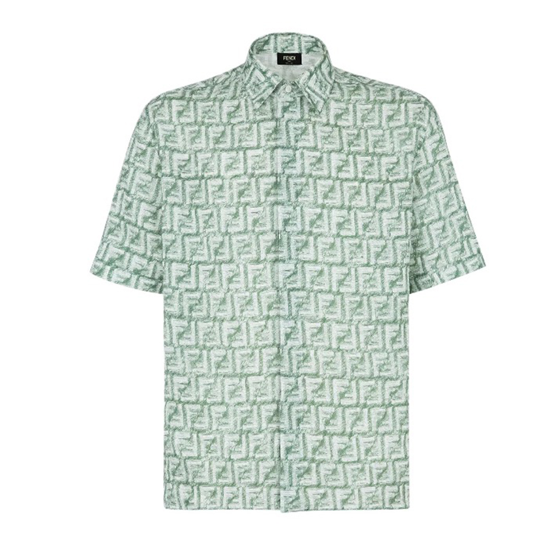 NIGO Fendi Men's Spring/summer Green Letter Logo Linen Fashion Short Sleeved Shirt Single Breasted Flip Collar Top #nigo71262