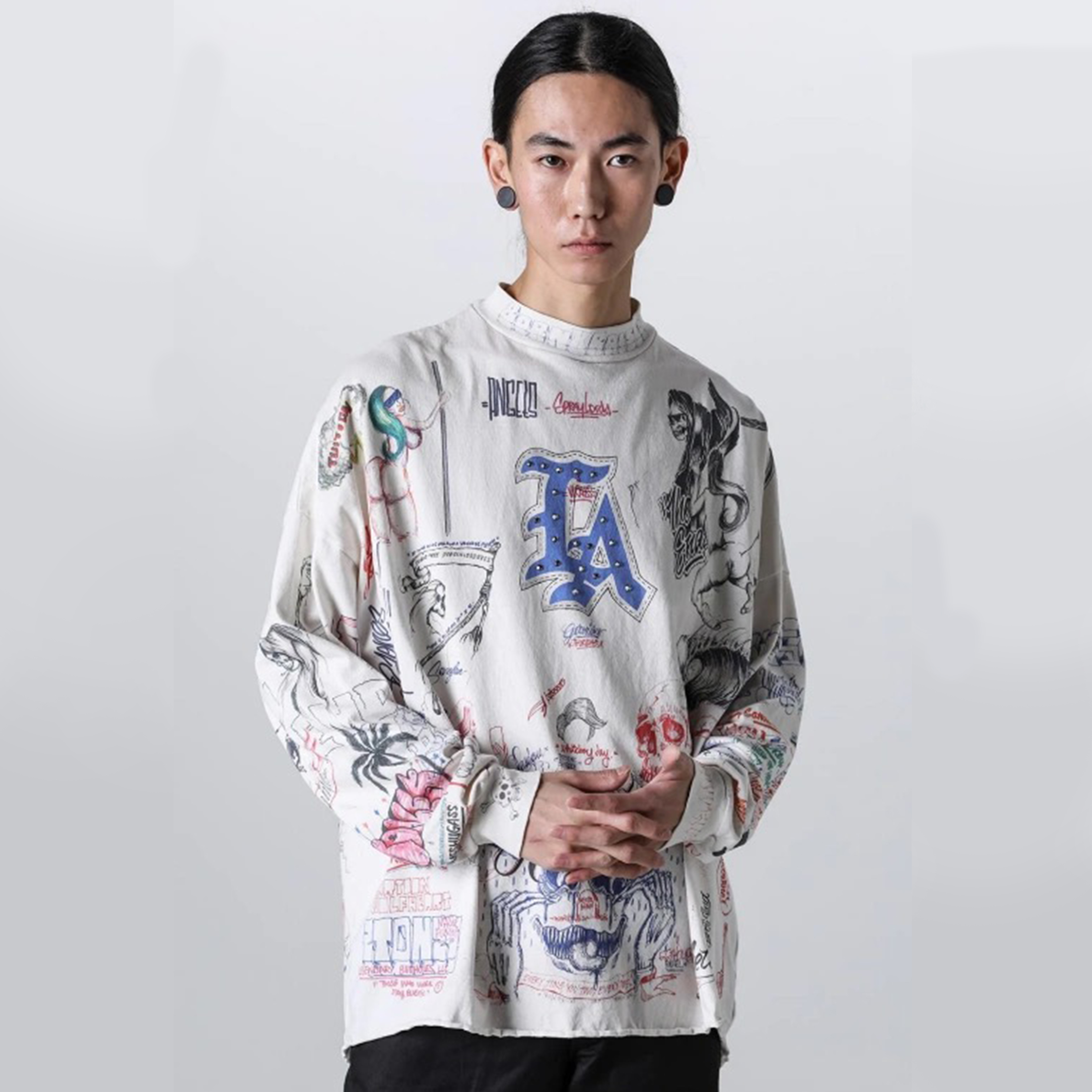 NIGO Saint Michael Men's And Women's Spring And Summer Graffiti Retro Hot Diamond Print Loose Casual Long Sleeved Hoodie Top Ngvp #nigo8384