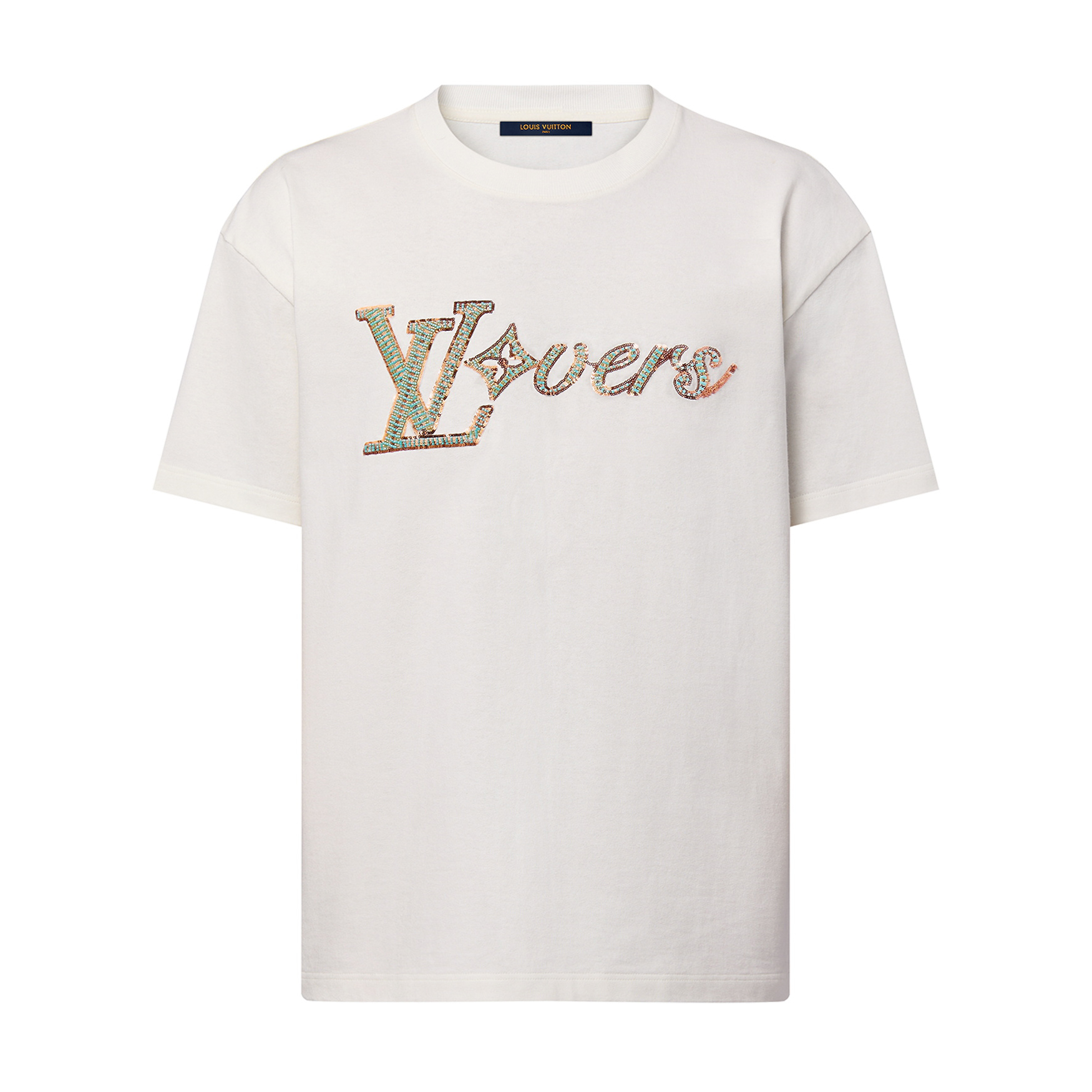 NIGO Louis Vuitton Men's Summer Embroidery Beaded Letter Logo White Round Neck Short Sleeve T-Shirt #nigo99737
