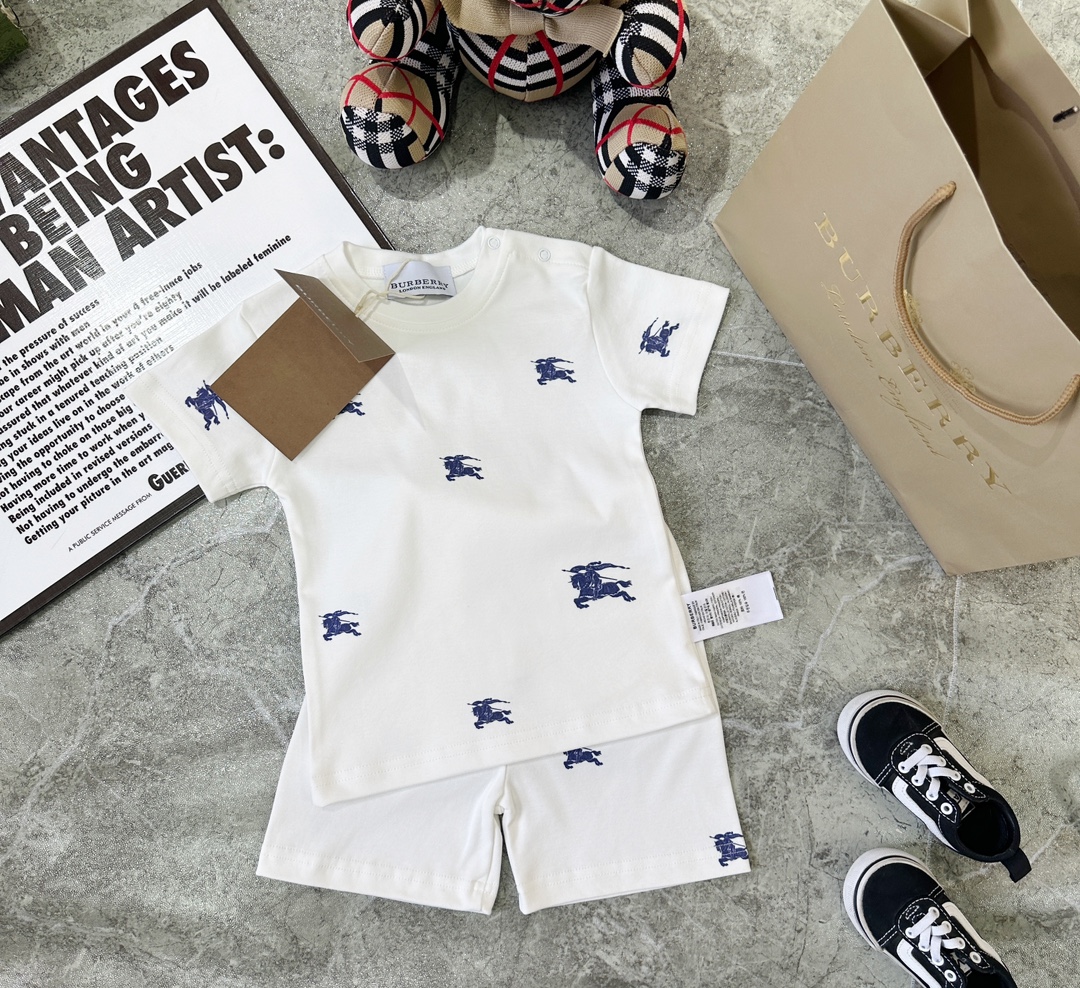 NIGO Burberry Kid's Summer Logo Printing Pullover Round Neck Short Sleeve Cotton T-Shirt Casual Shorts Set #nigo31285