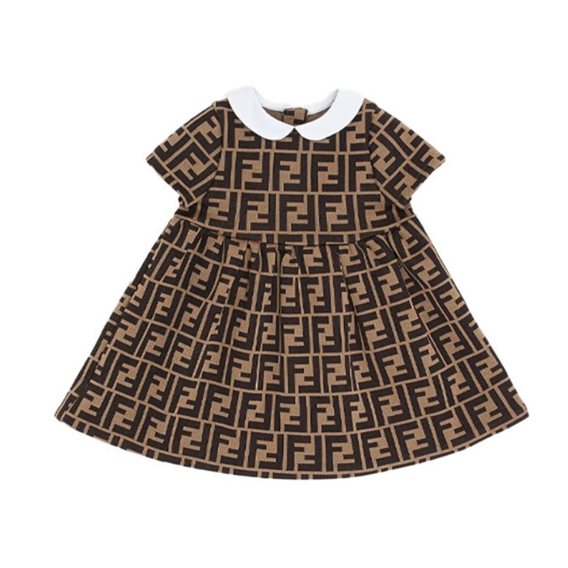NIGO Fendi Kid's Summer Full Printed Logo Lapel Short Sleeve A-Line Fitted Casual Dress #nigo31284