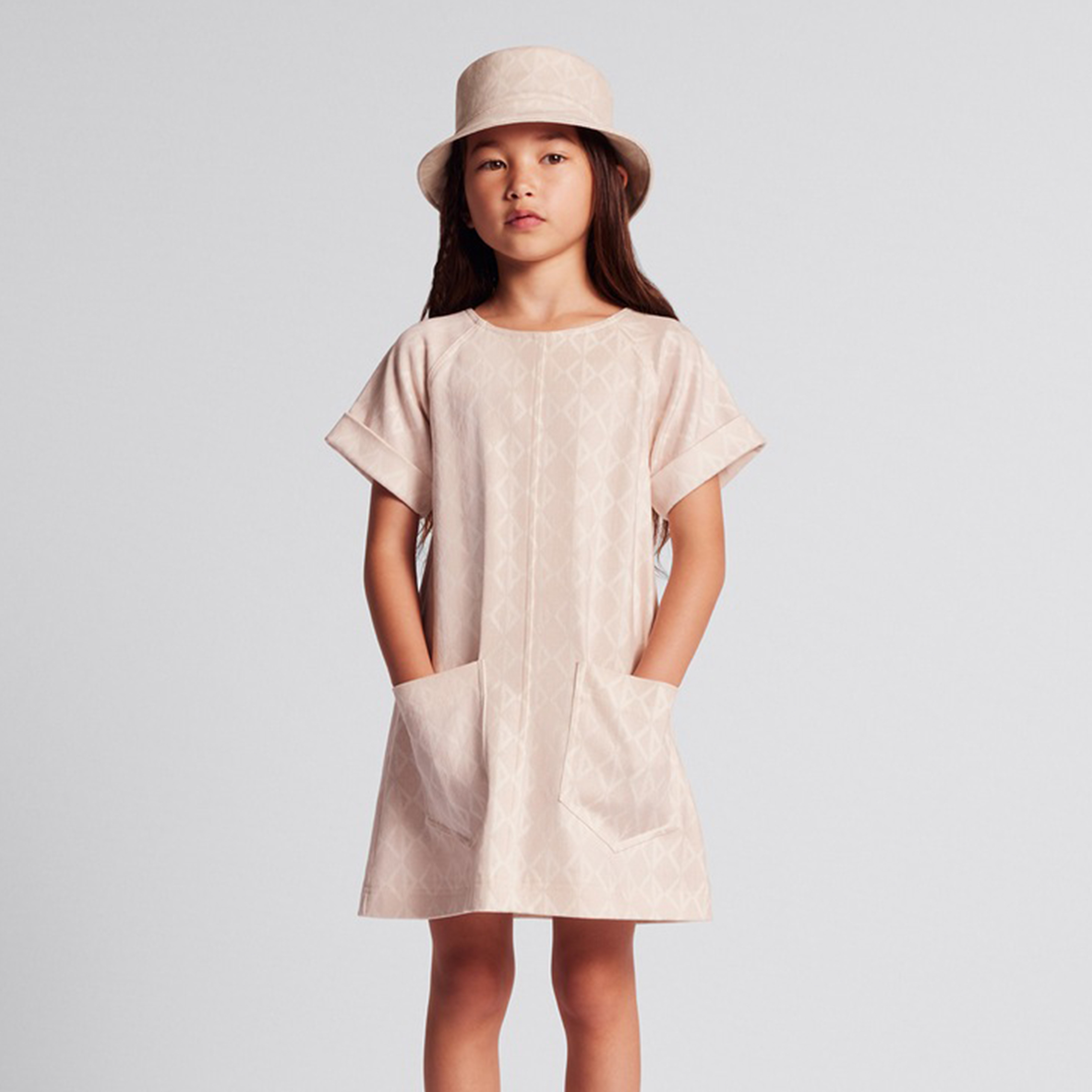 NIGO Dior Kid's Summer Logo Full Printed Round Neck Zipper Short Sleeve Pink A-Line Dress Button Long Pinafre Dress Casual Straight Shorts #nigo31287
