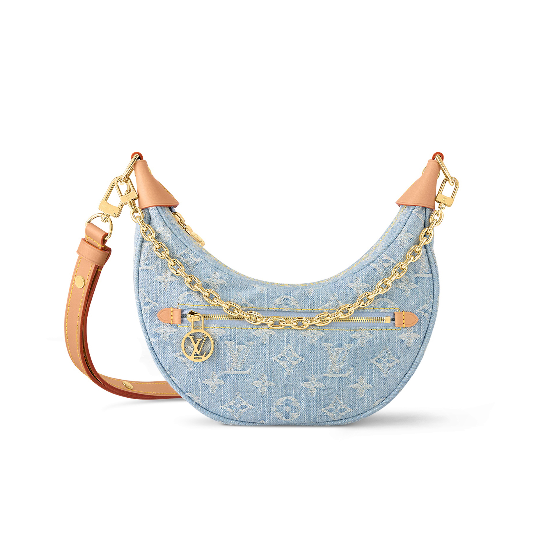 NIGO Loop Louis Vuitton Women's Blue Denim Aged Cowboy With Leather Crescent Tote Shoulder Bag Bags #nigo99757