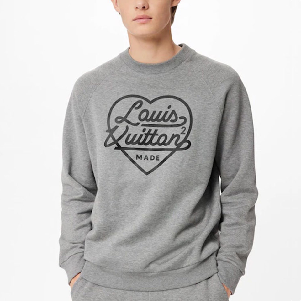 NIGO Louis Vuitton Men's Spring and Autumn Gray Love Logo Letter Printed Pullover Sweater Sweatshirt #nigo99751