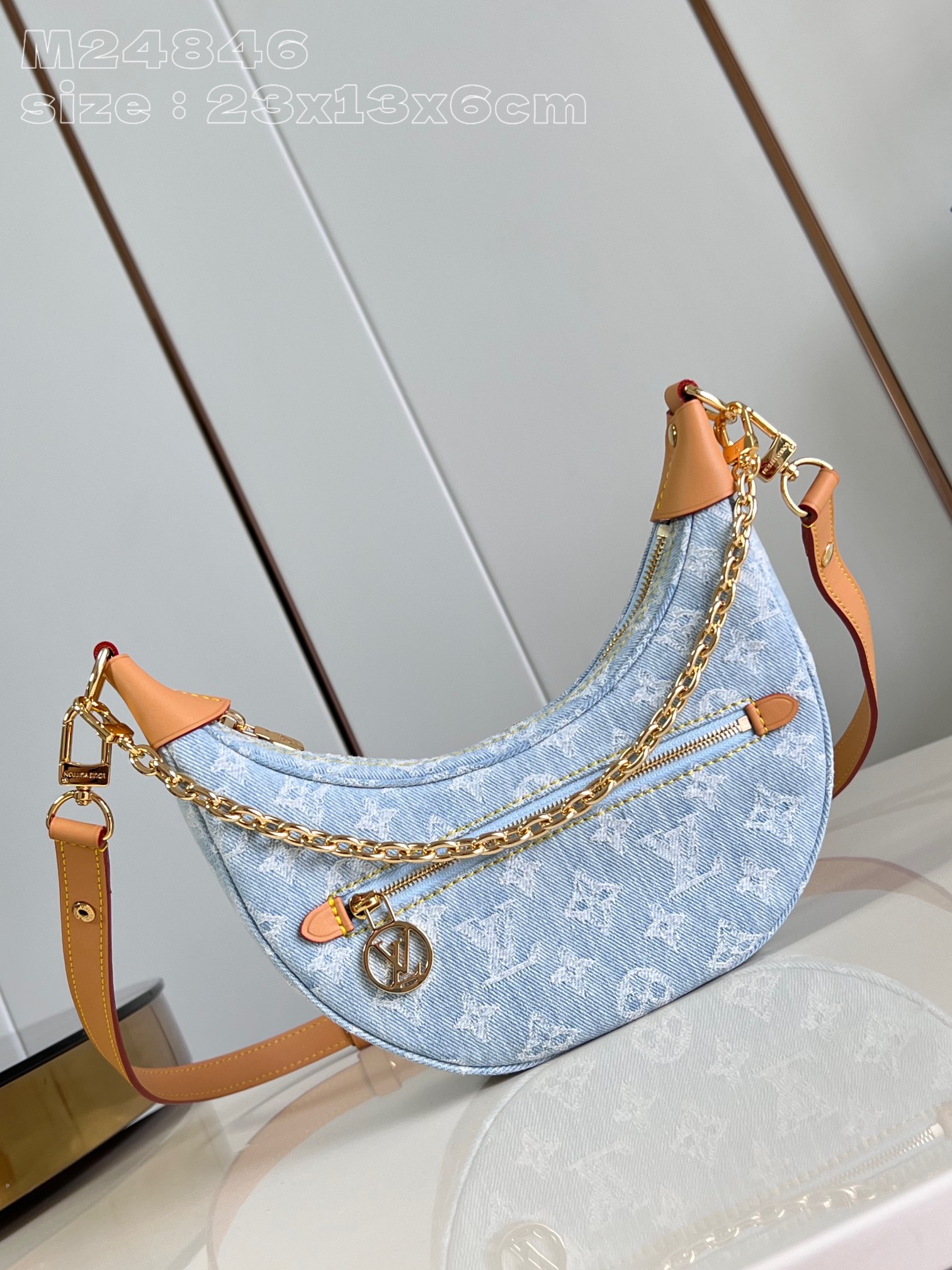 NIGO Loop Louis Vuitton Women's Blue Denim Aged Cowboy With Leather Crescent Tote Shoulder Bag Bags #nigo99757