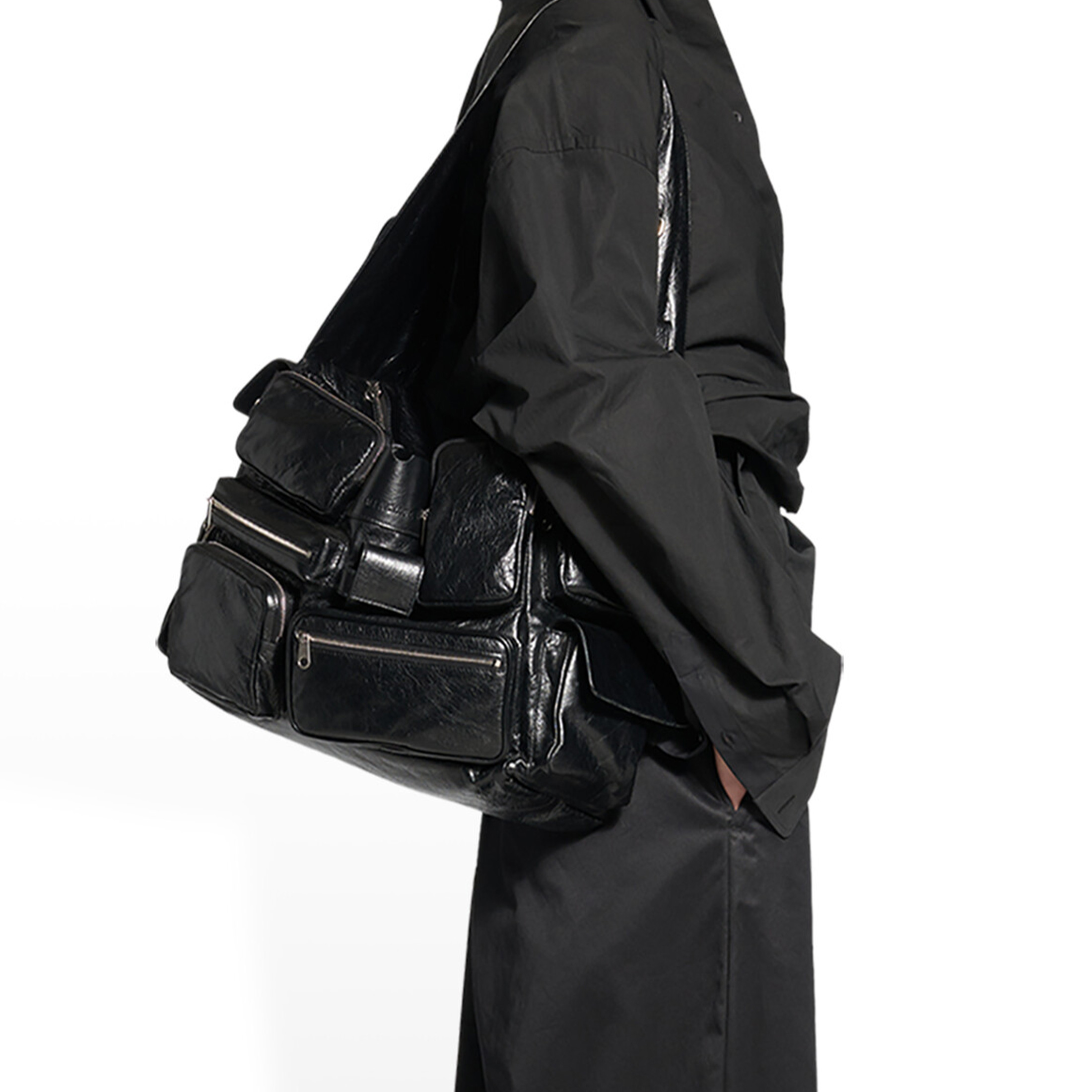 NIGO Balenciaga Men's Pure Color Fashion Retro Superbusy Large Sling Bag Sheepskin Multi-Pocket Casual Tote Shoulder Bag Armpit Bag Ngvp #nigo8457