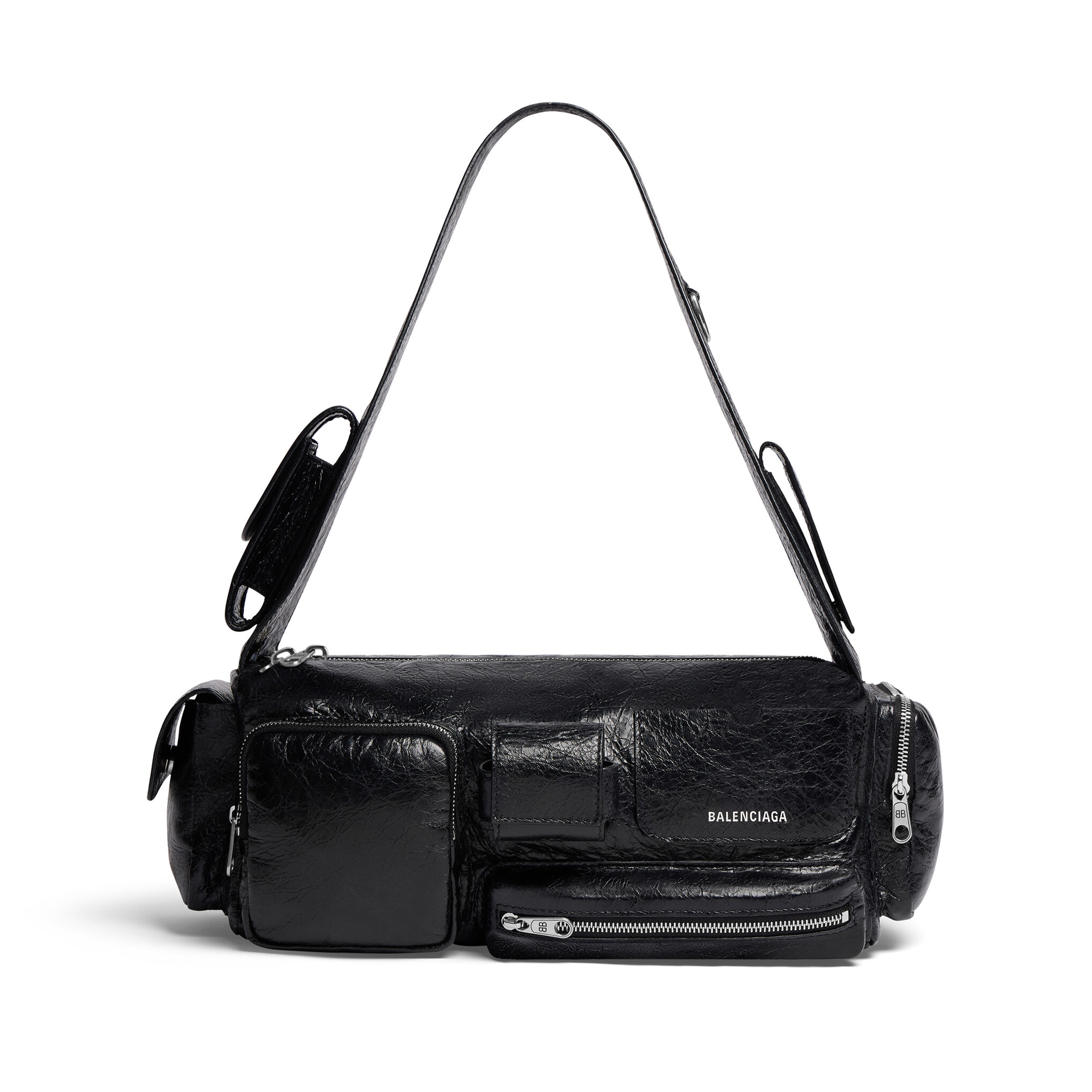 NIGO Balenciaga Men's Women's Vintage Solid Color Superbusy Old Silver Metal Accessories Fine Grain Sheep Leather Multi-Pocket Sling Bag Handbag Shoulder Bag Ngvp #nigo8446