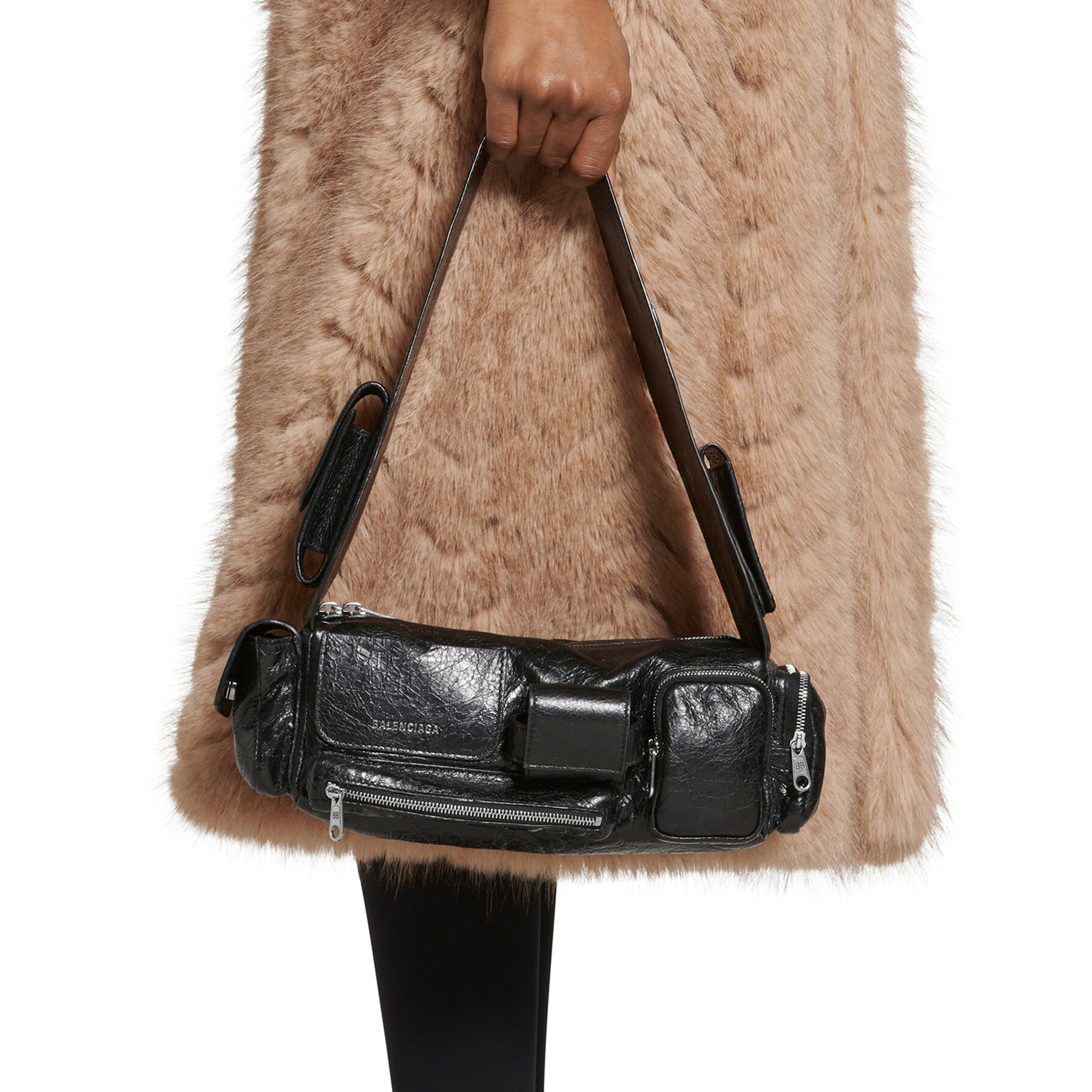 NIGO Balenciaga Men's Women's Vintage Solid Color Superbusy Old Silver Metal Accessories Fine Grain Sheep Leather Multi-Pocket Sling Bag Handbag Shoulder Bag Ngvp #nigo8446