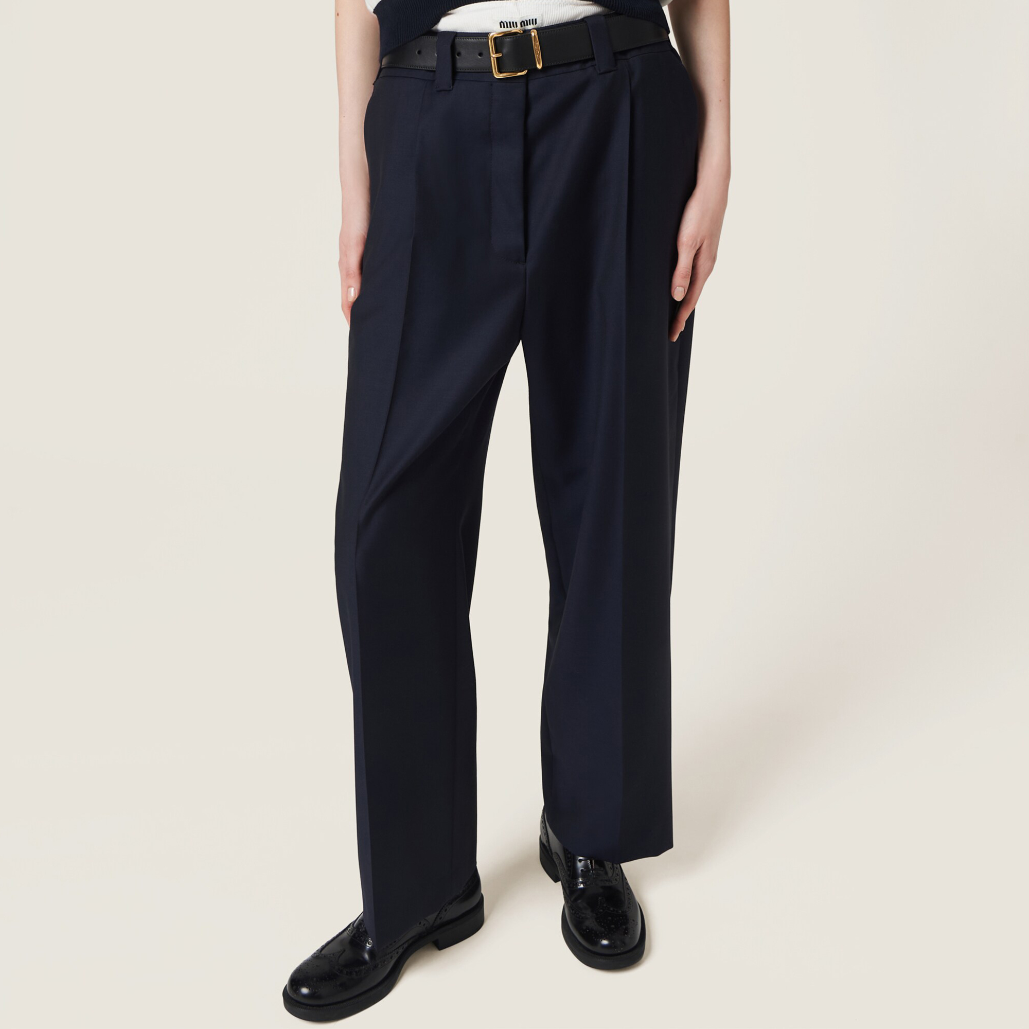 NIGO MiuMiu Men's and Women's Spring and Autumn Navy Embroidery Logo Wool Fabric Pants #nigo99759