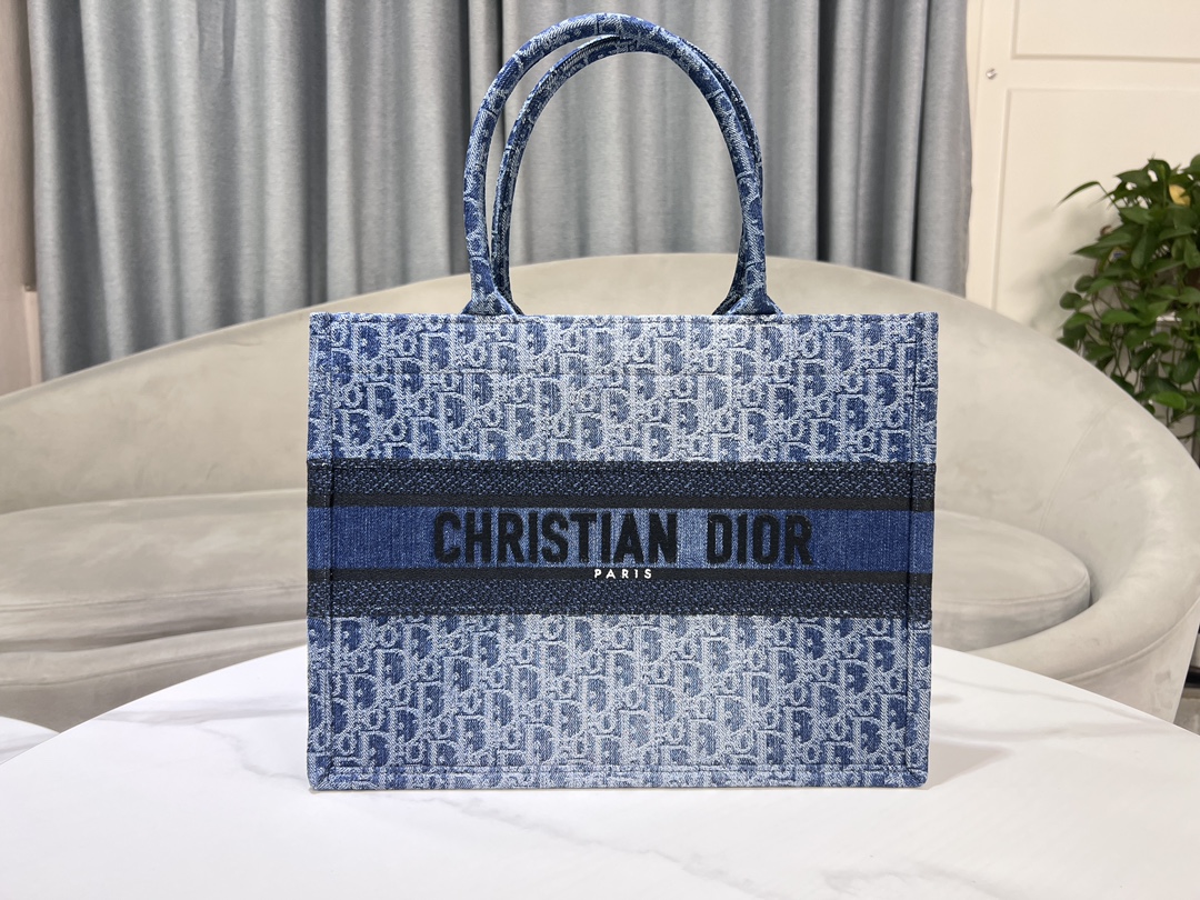 NIGO Dior Women's Gradient Blue Embroidered Logo Printed Denim Tote Bag Shopper Handbag Tote Bags #nigo99786
