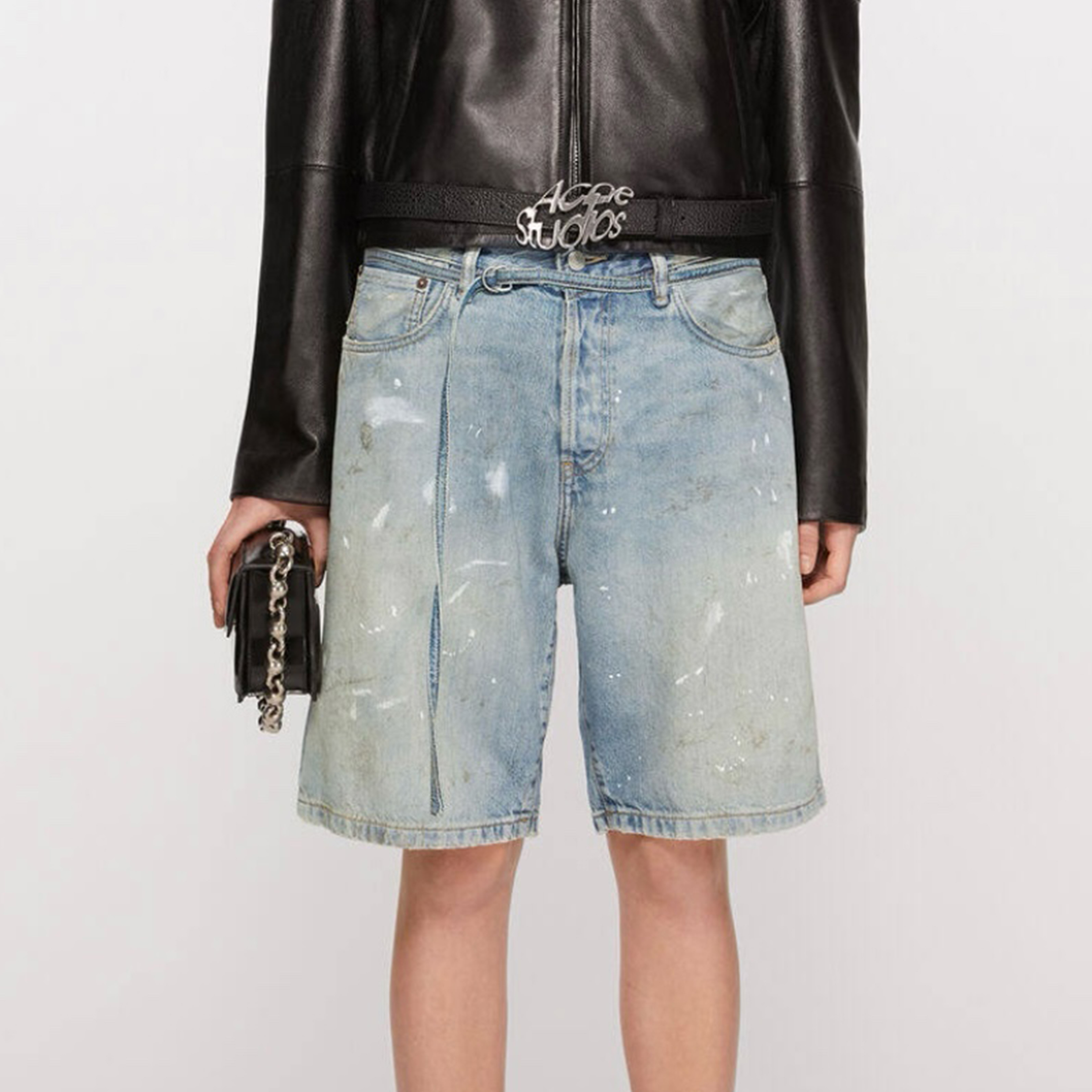 NIGO Acne Studios Men's And Women's Spring/summer Cotton Washed Splashed Ink Denim Shorts With Zipper Loose Wide Leg Jeans Pants Ngvp #nigo8523
