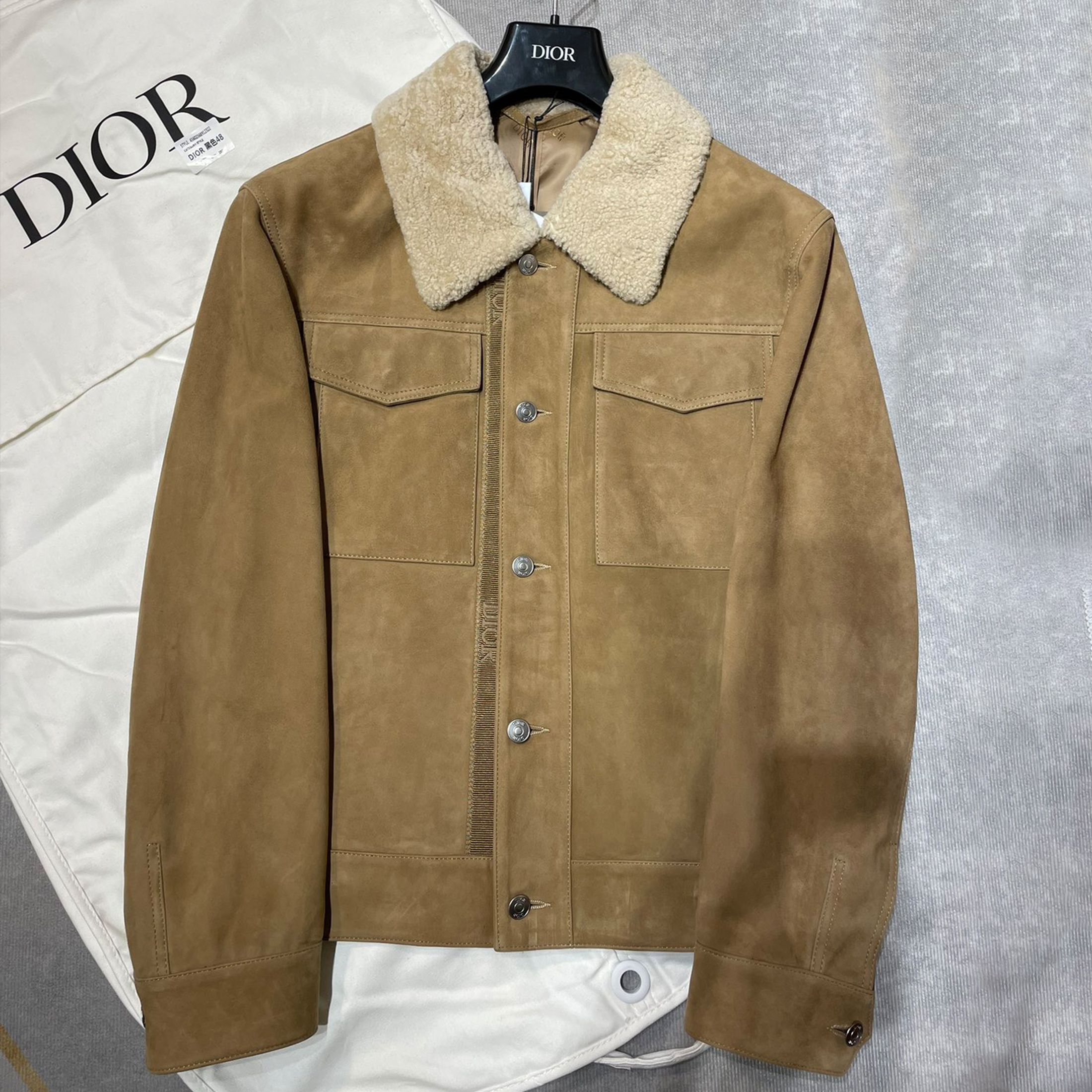 NIGO Dior Men's Autumn And Winter Solid Color Lapel Casual Single Breasted Cow Suede Lamb Collar Short Jacket #nigo71272