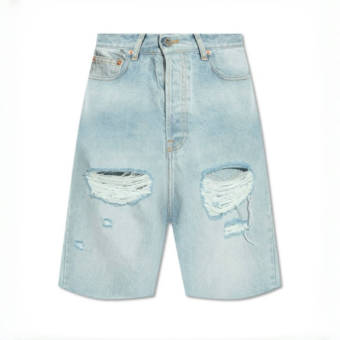 NIGO Vetements Men's And Women's Spring/summer Cotton Washed Distressed Denim Shorts With Zipper Loose Wide Leg Jeans Pants Ngvp #nigo8521
