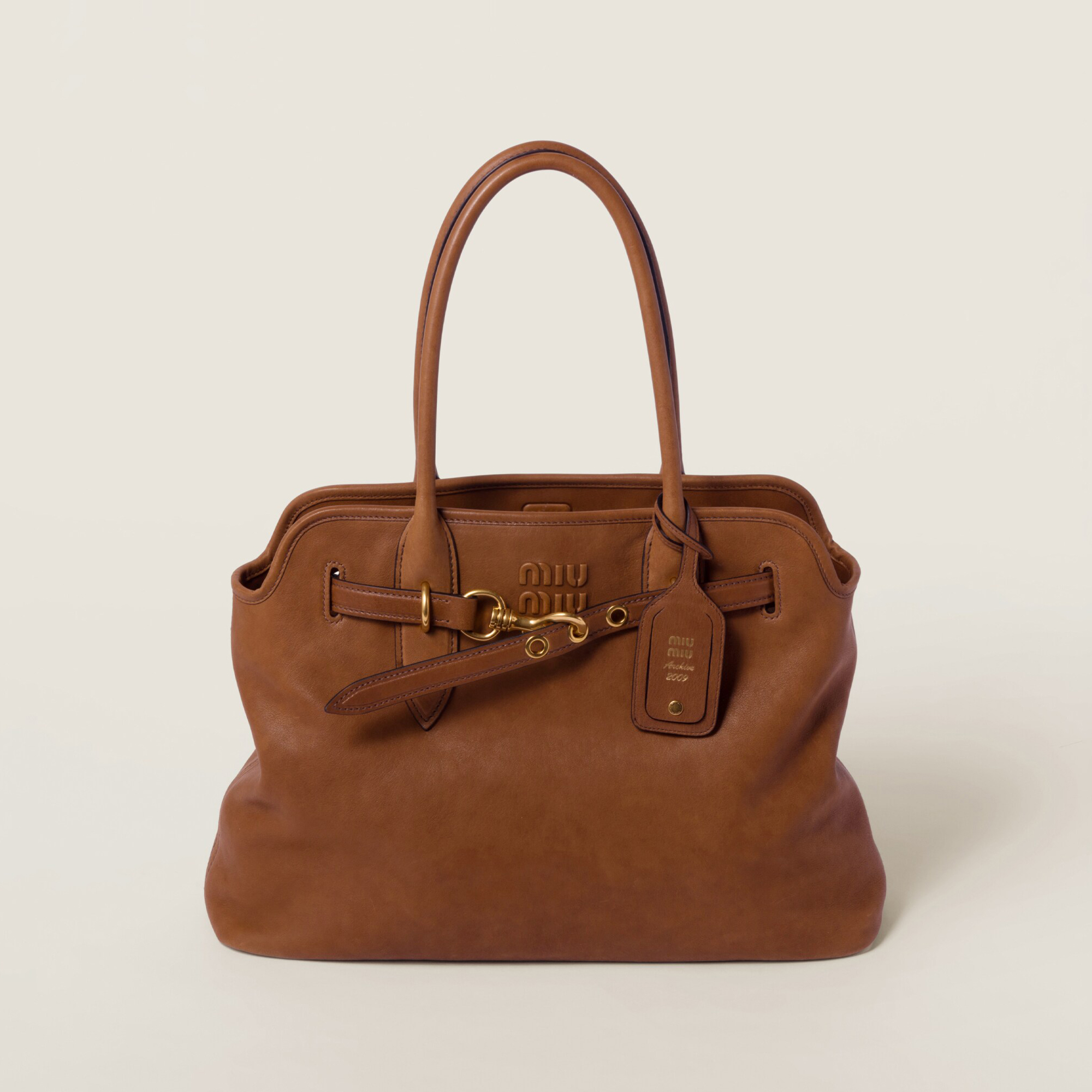 NIGO MiuMiu Aventure Nappa Women's Pure Color Embossed Letter Leather Shoulder Tote Bag Bags #nigo99793