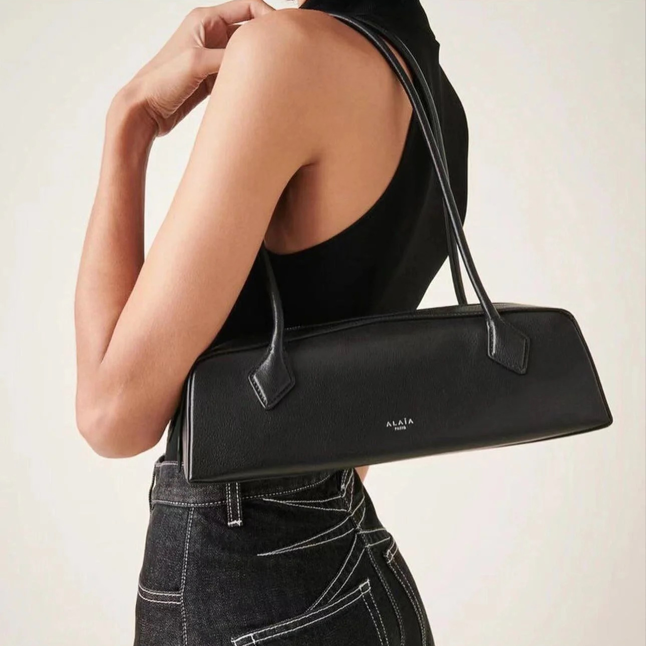 NIGO Alaia Women's Le-Teckel Goatskin Long Handle Handbag Solid Color Zipper Casual Shoulder Bag Ngvp #nigo8478