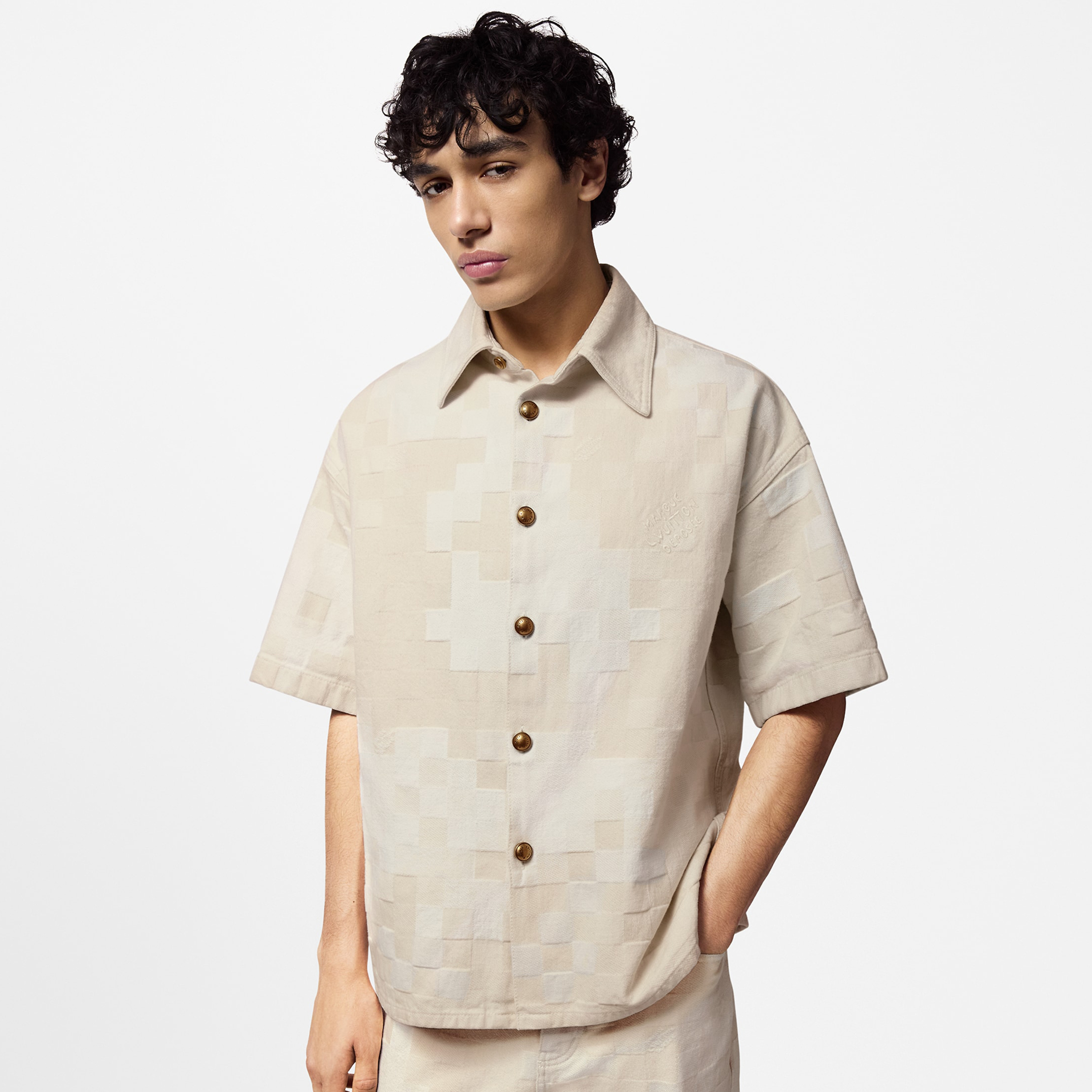 NIGO Louis Vuitton Men's Summer Checkerboard Embroidery Single Breasted Loose Short Sleeve Shirt #nigo99831