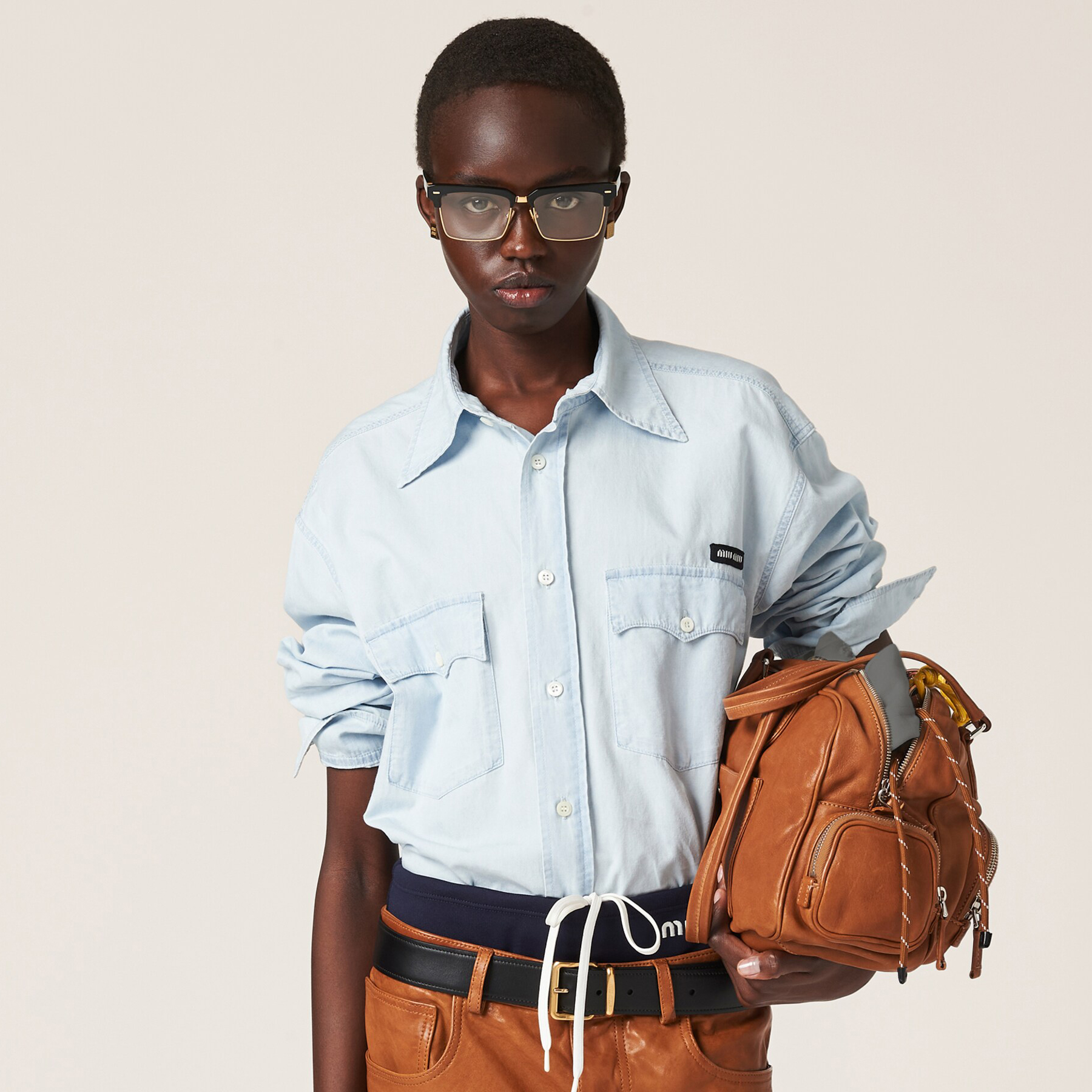 NIGO MiuMiu Women‘s Spring And Summer Light Blue Single Breasted Long Sleeved Denim Shirt Low Waist Loose Skirt Suit Set #nigo99841