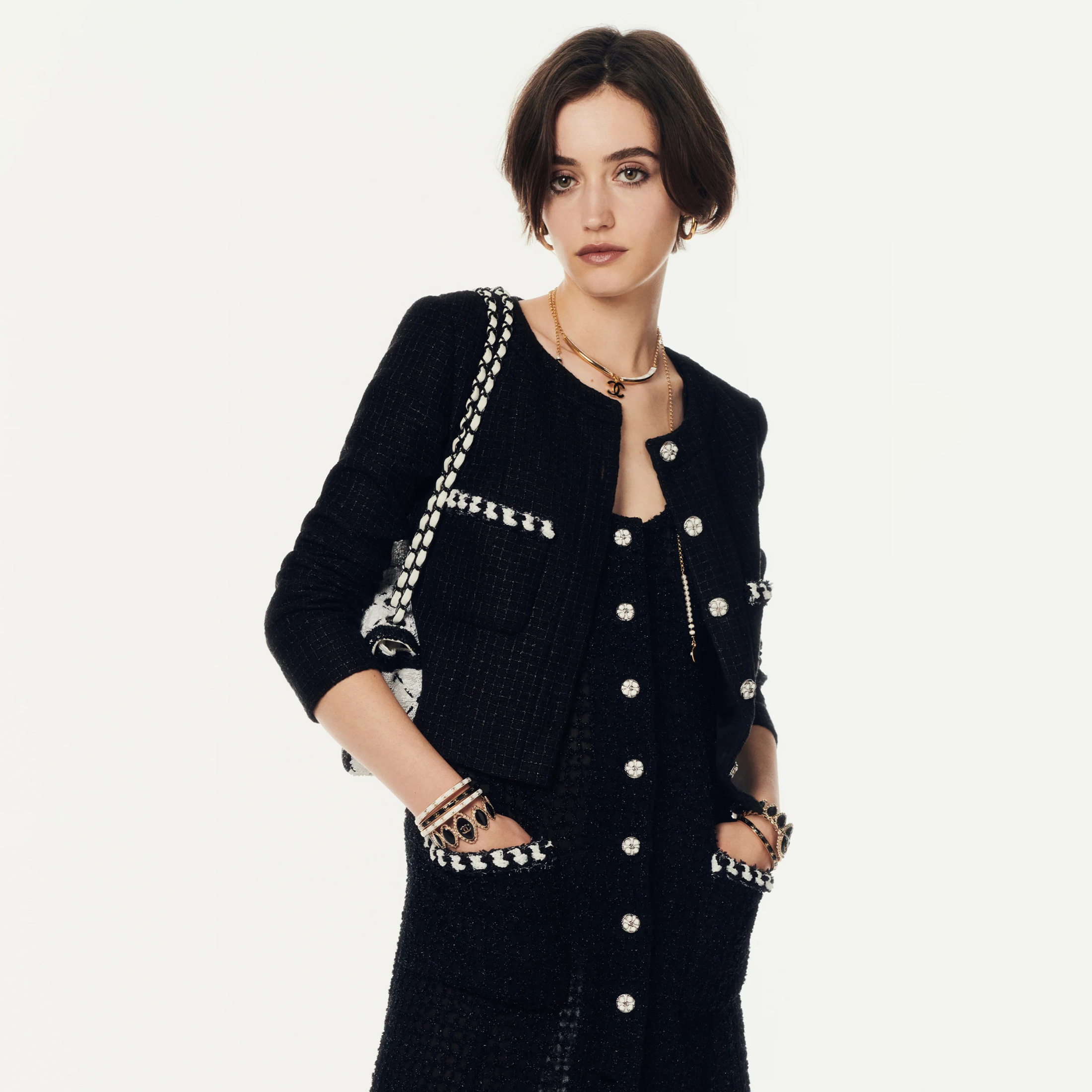 NIGO Chanel Women's Spring And Autumn Black And White Block Color Thick Tweed Knitted Plaid Round Neck Single Breasted Long Sleeved Coat Ngvp #nigo8496