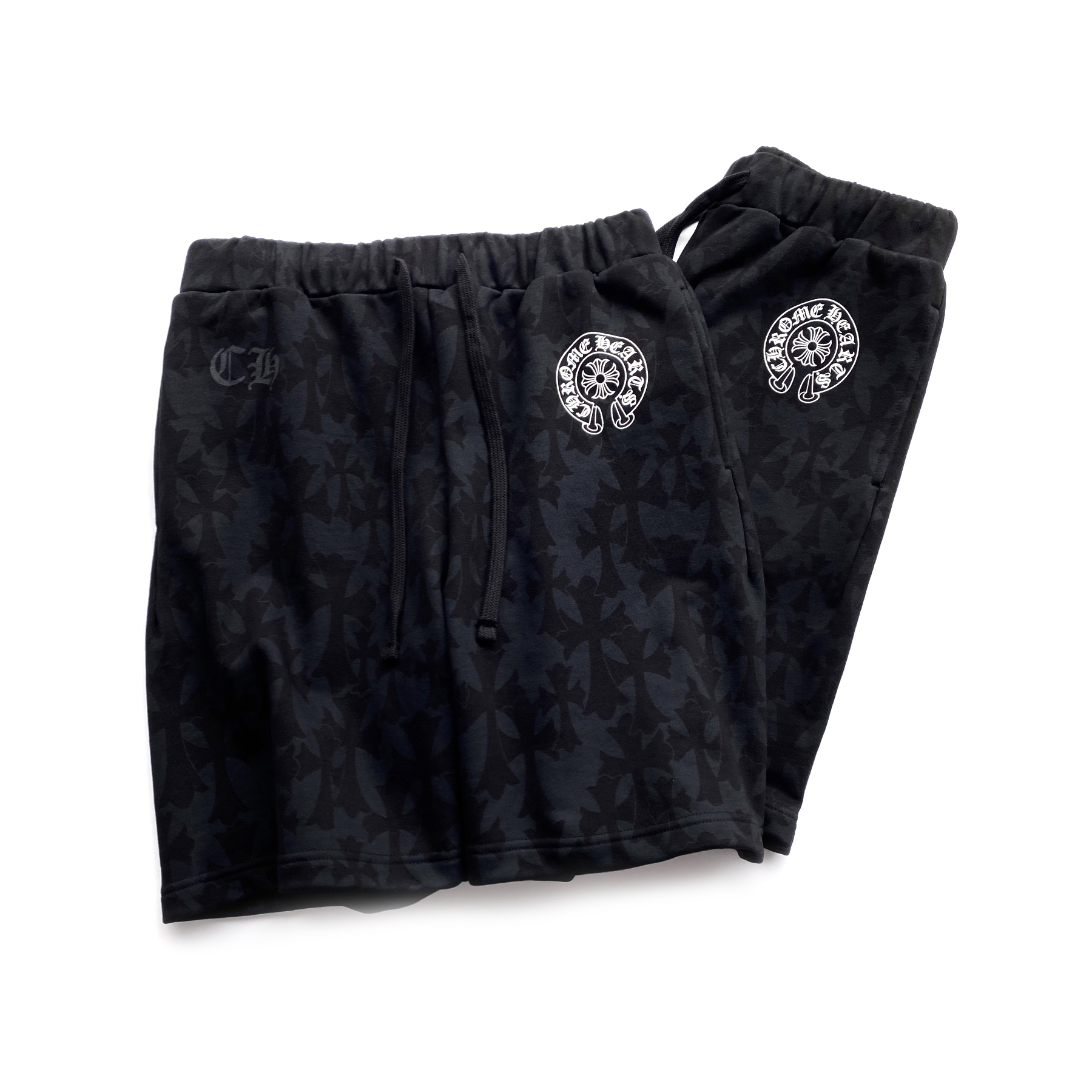 NIGO Chrome Hearts Men's Summer Black Logo Print Stretch Lace-Up Straight Shorts #nigo99848