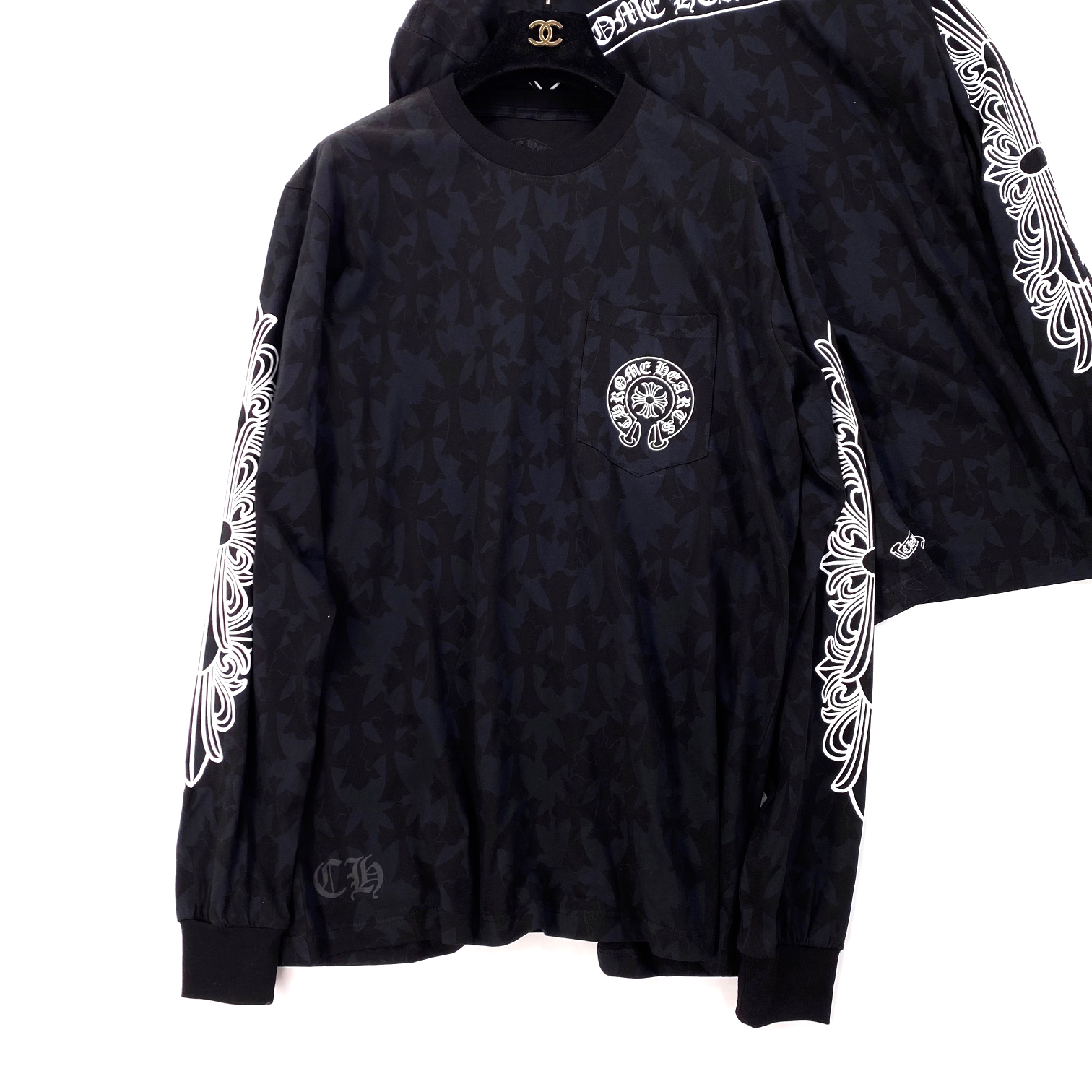 NIGO Chrome Hearts Men's Summer Black Logo Print Round Neck Straight Long Sleeve T-Shirt #nigo99845