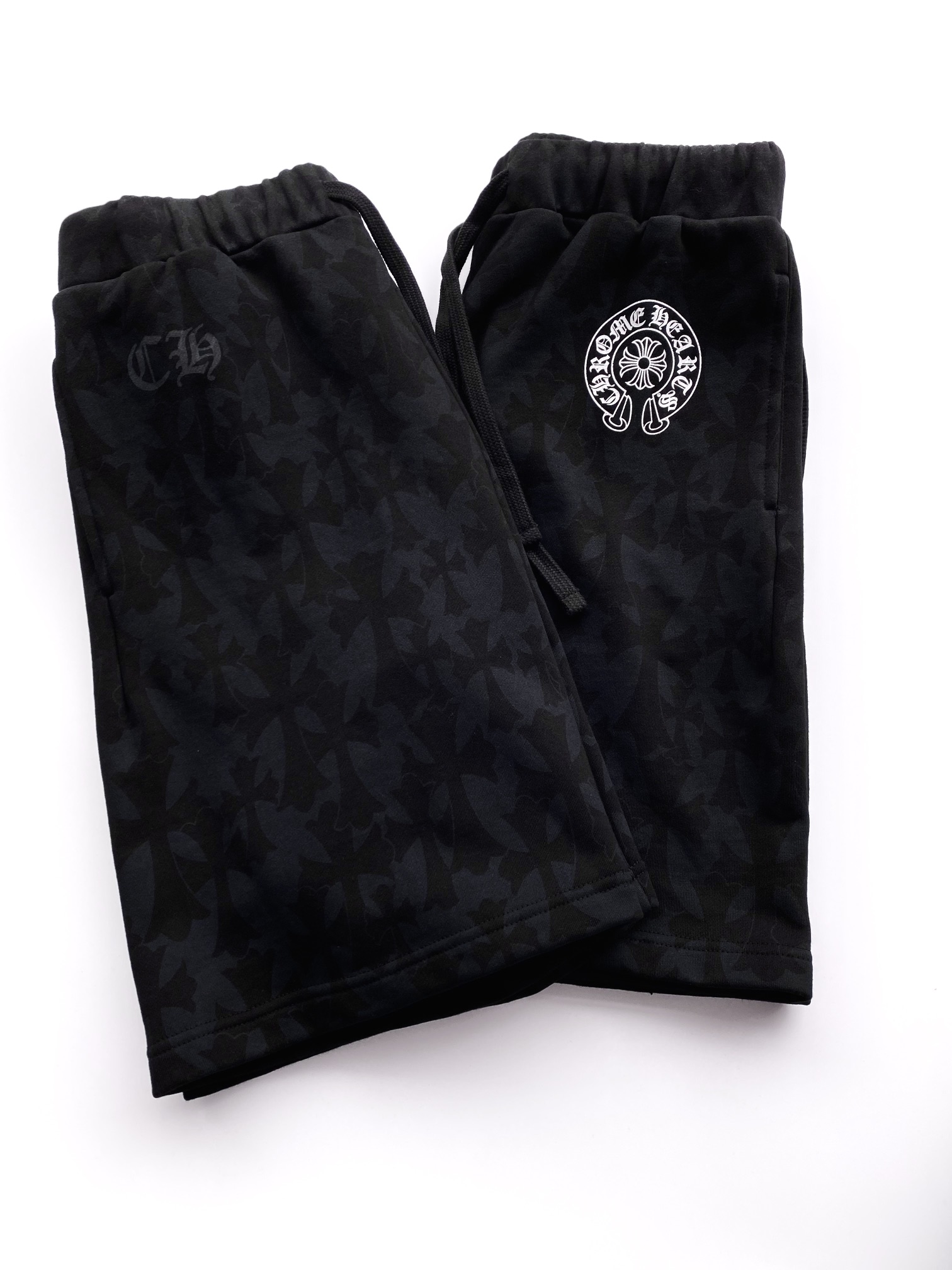 NIGO Chrome Hearts Men's Summer Black Logo Print Stretch Lace-Up Straight Shorts #nigo99848