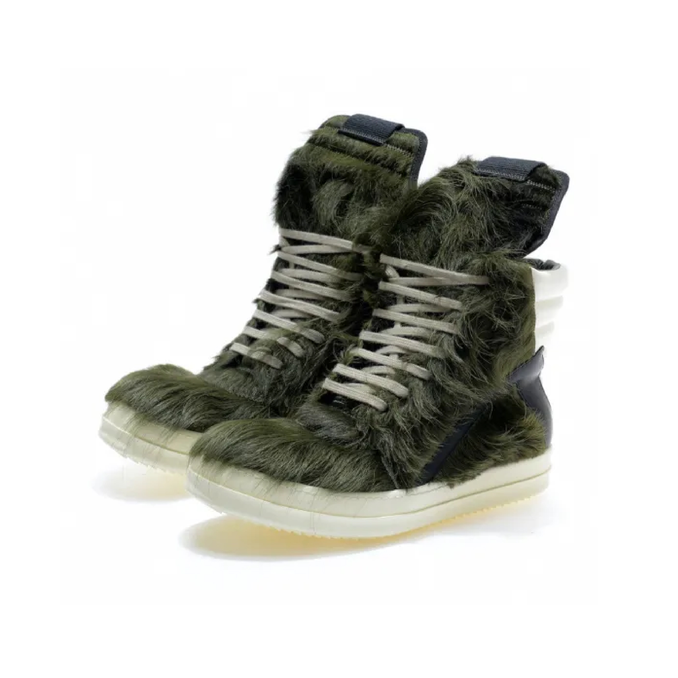 NIGO Rick Owens Geobasket Inverted Triangle Green Horse Hair High Top Casual Shoes Ngvp #nigo6765