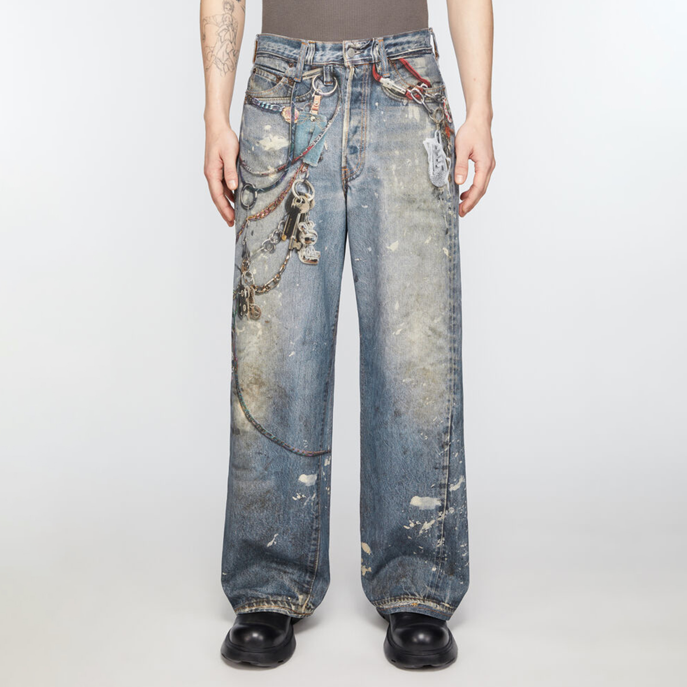 NIGO Acne Studios Men's And Women's 3D Printed Pattern Loose Low Waisted Casual Wide Leg Solid Color Denim Pants Ngvp #nigo8513