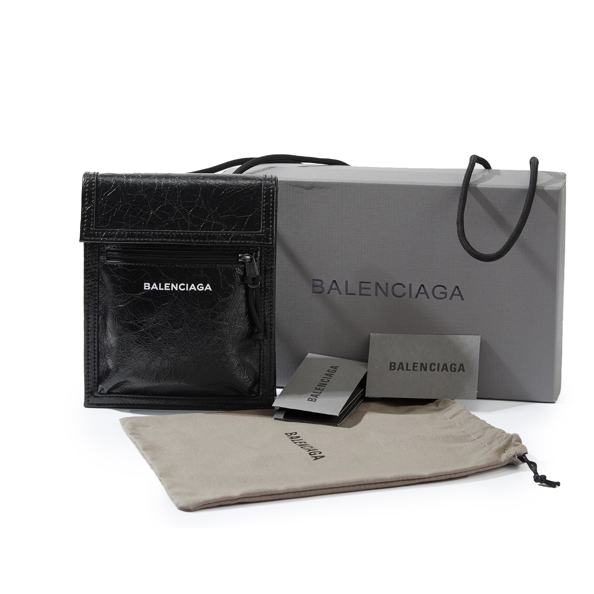 NIGO Balenciaga Men's Black Logo Lamb Leather Cell Phone Bag Shoulder Crossbody Bags #nigo99851