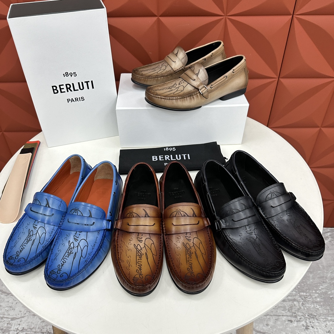 NIGO Berluti Men's Spring/summer Letter Gradient Casual Shoes Temperament Cowhide Inner Lining Driving Shoes Ngvp #nigo8536